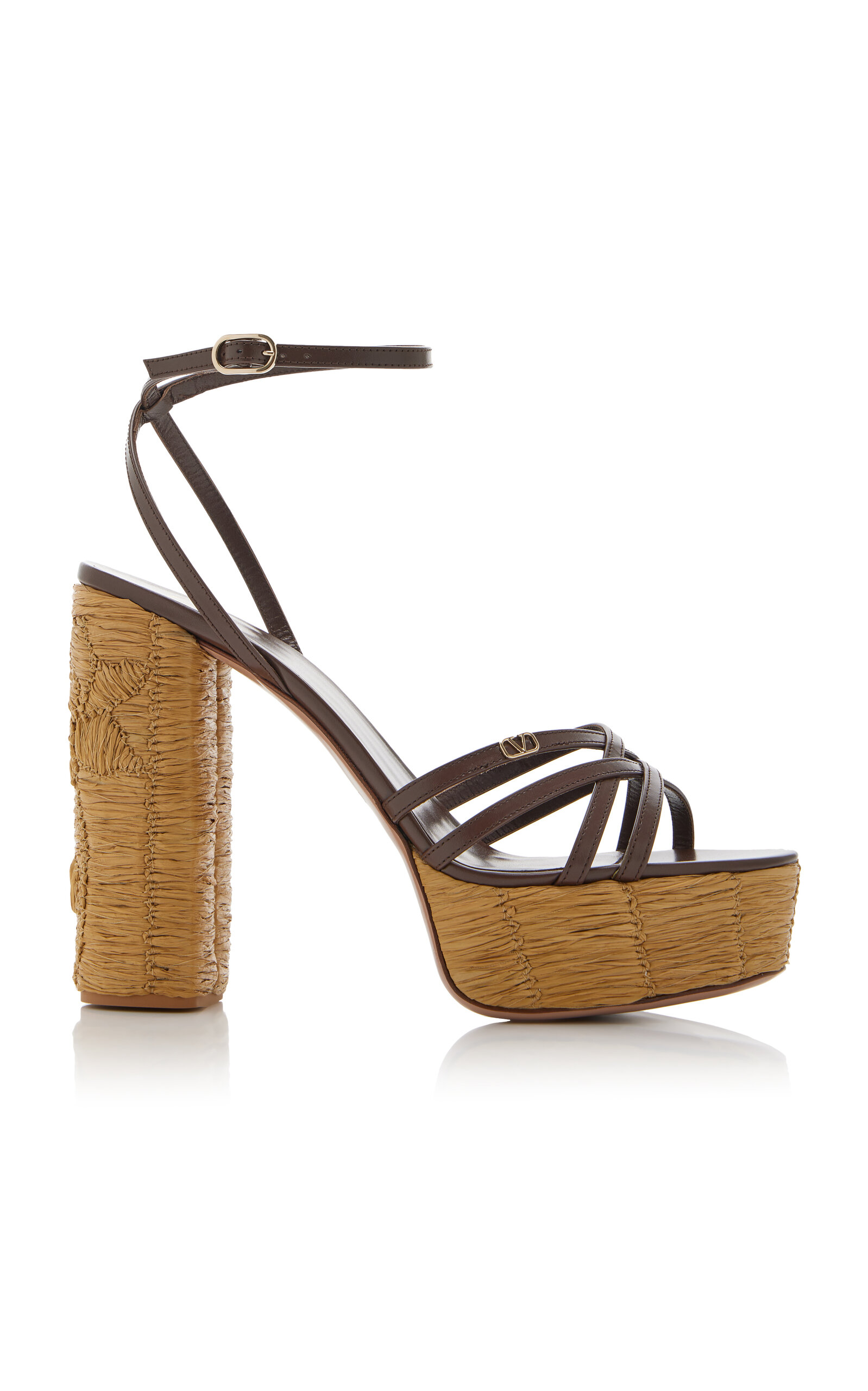 Valentino Garavani Raflower Raffia Platform Sandals - Brown
