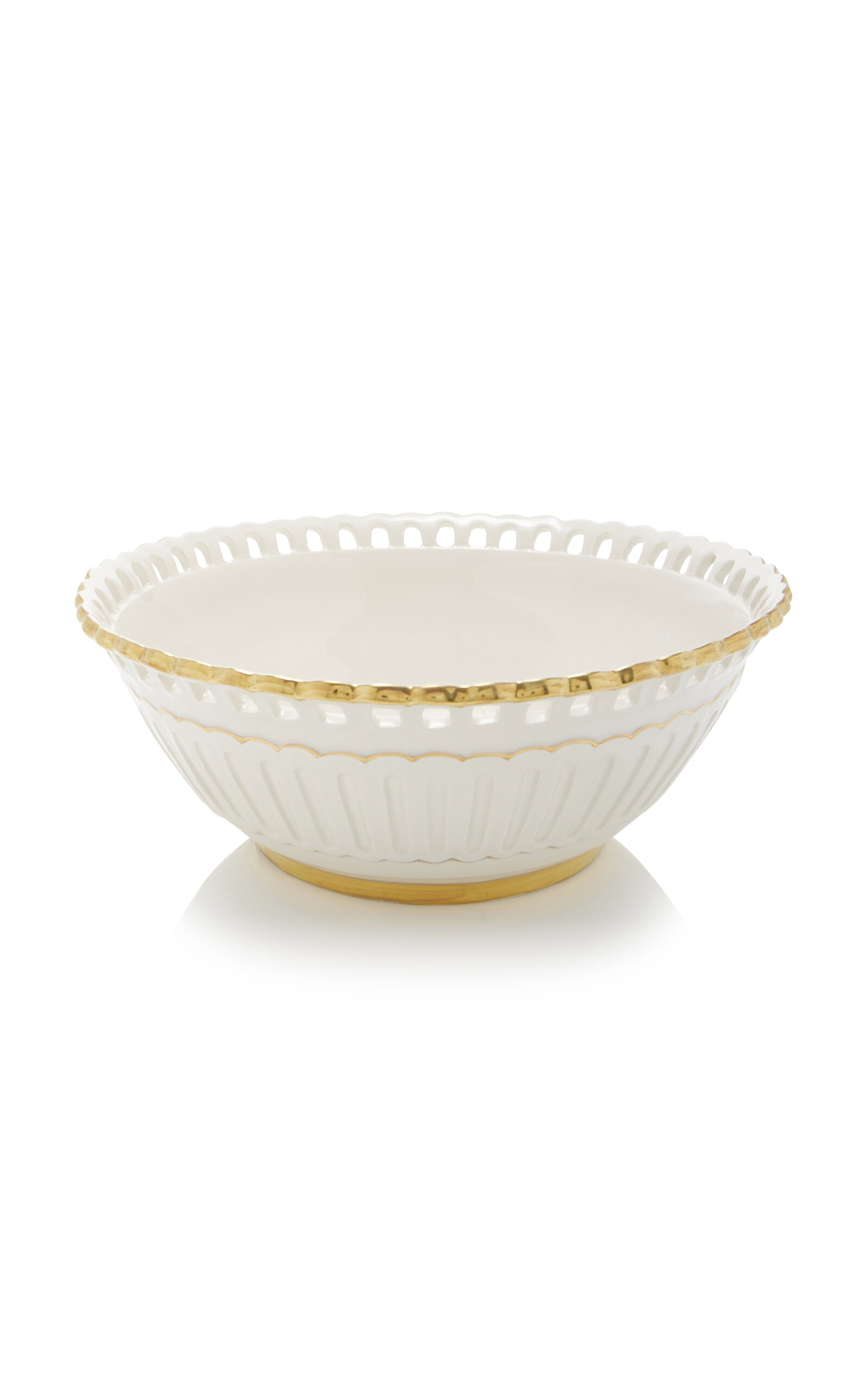 Moda Domus Balconata Creamware Large Salad Bowl In Gold