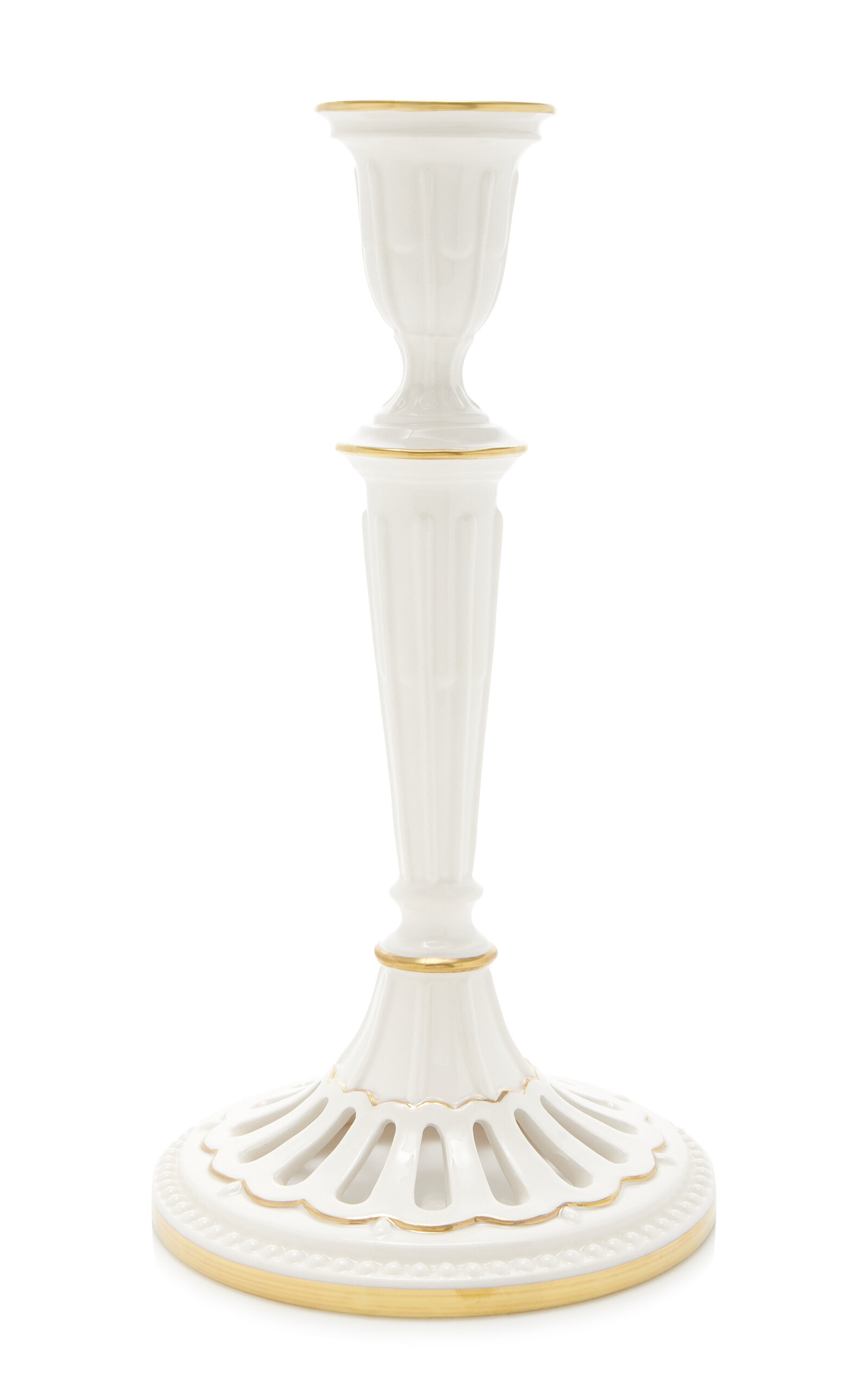 Moda Domus Balconata Creamware Tall Candlestick Holder In Gold