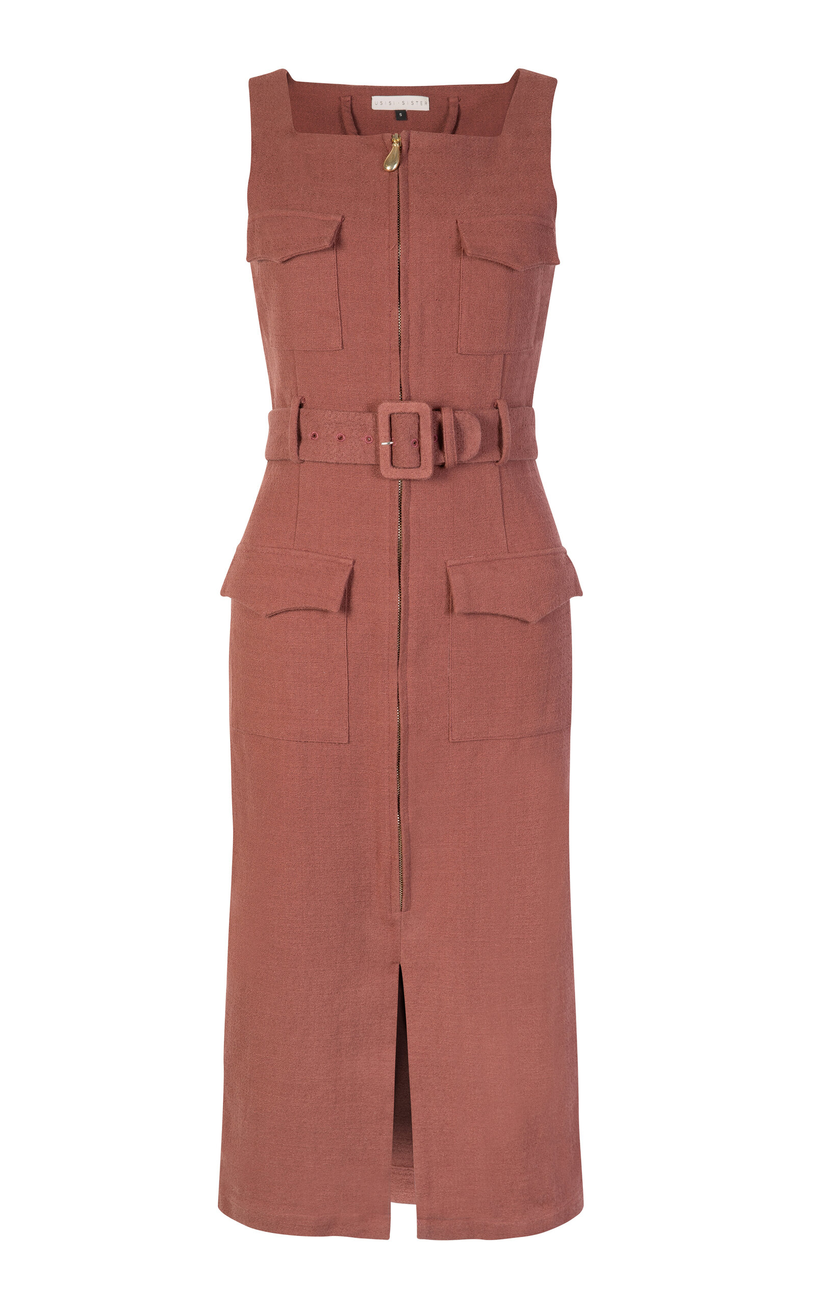 Usisi Sister Alexa Belted Cotton Midi Dress In Brown