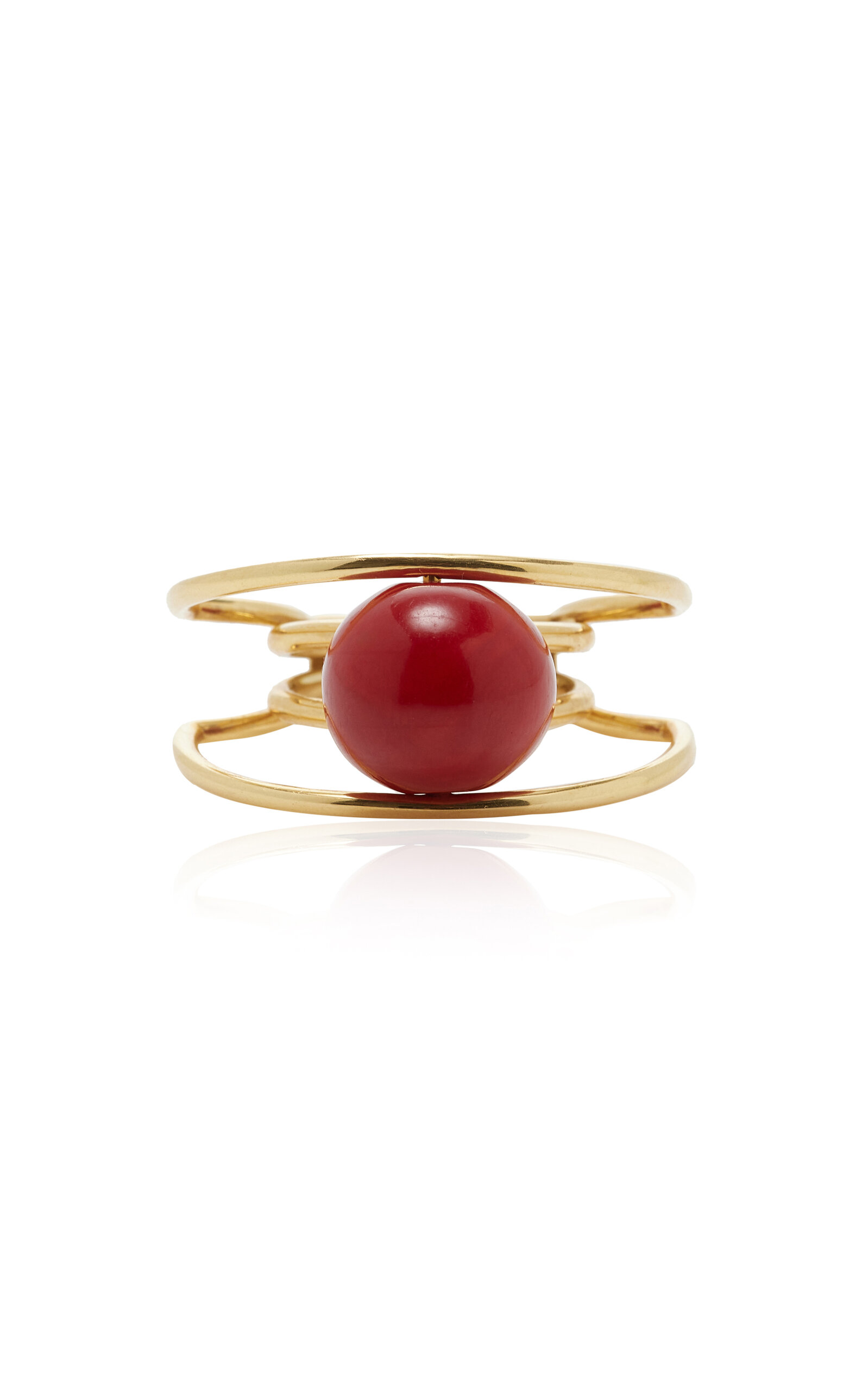 Crescent 18K Yellow Gold Coral Ring