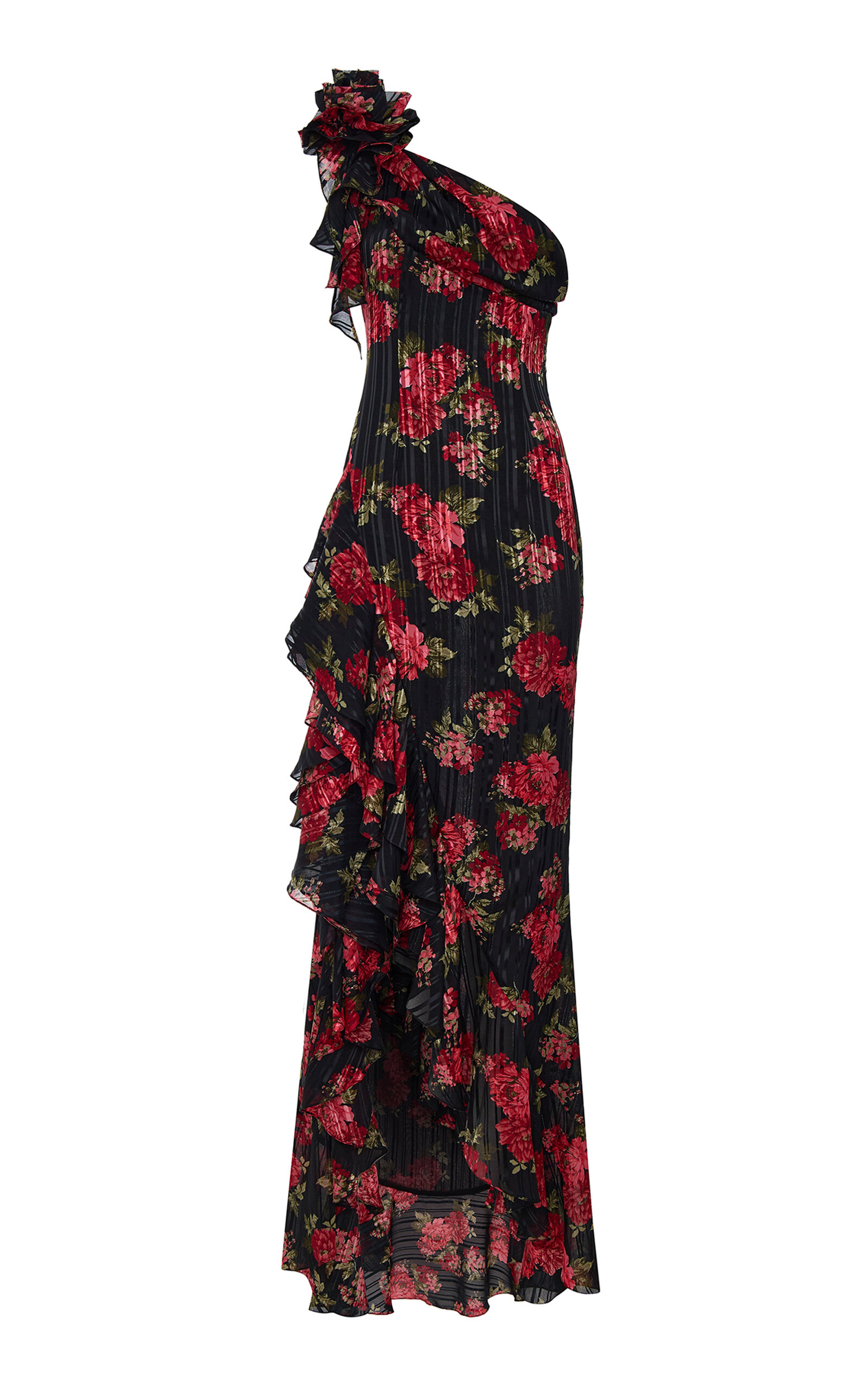 Shop Rasario Ruffled Asymmetric Maxi Dress In Floral