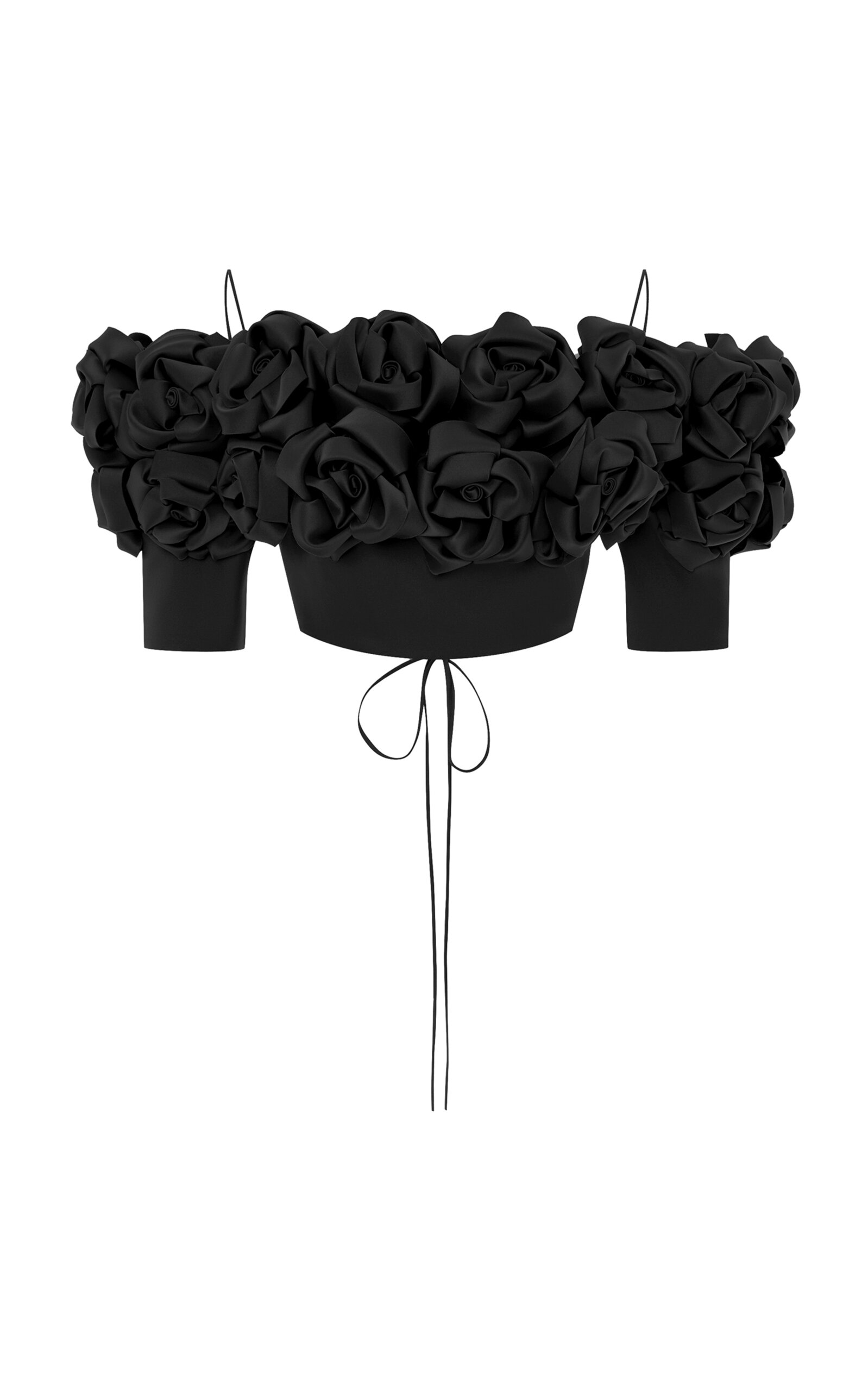 Rasario Floral-appliquéd Open Back Crop Top In Black