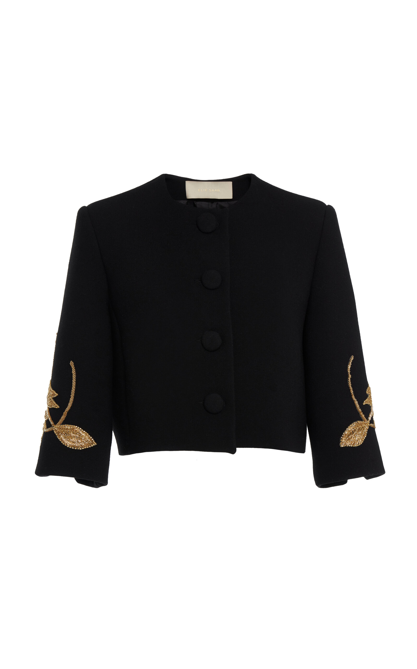 Elie Saab Embroidered Cady Cropped Jacket In Black