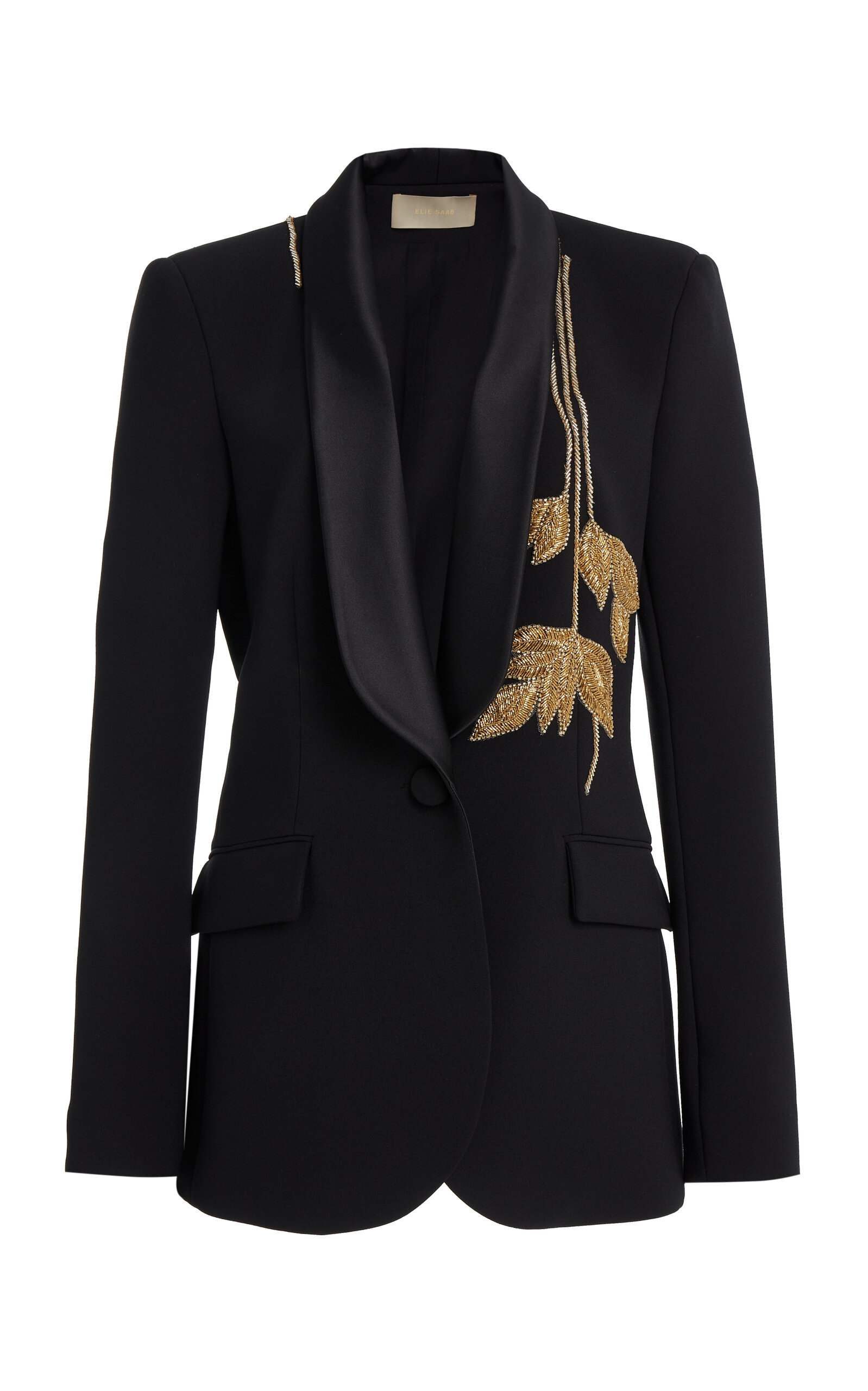 Elie Saab Embroidered Cady And Satin Single-breasted Blazer In Black