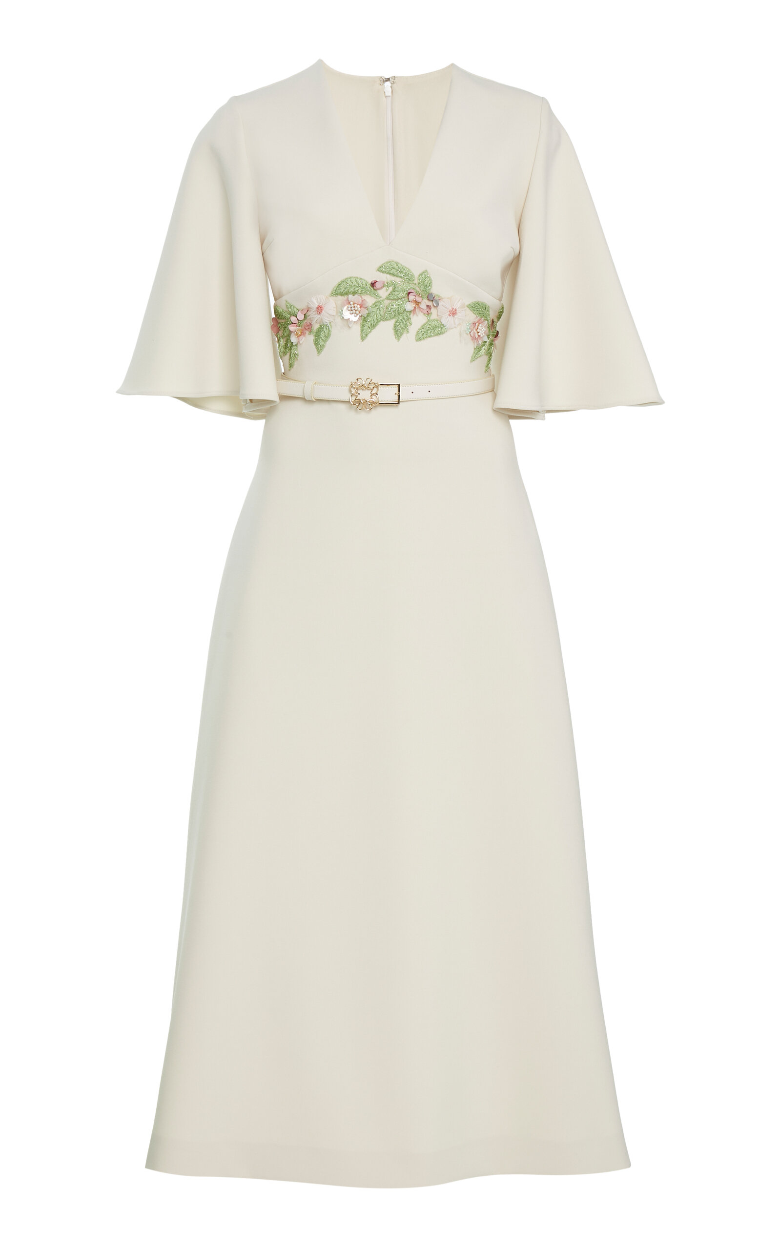 Elie Saab Embroidered Cady Midi Dress In White