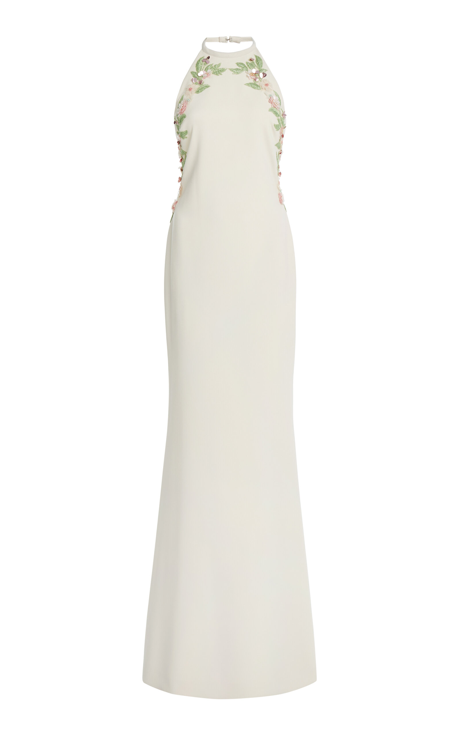 Elie Saab Embroidered Cady Halter Dress In White