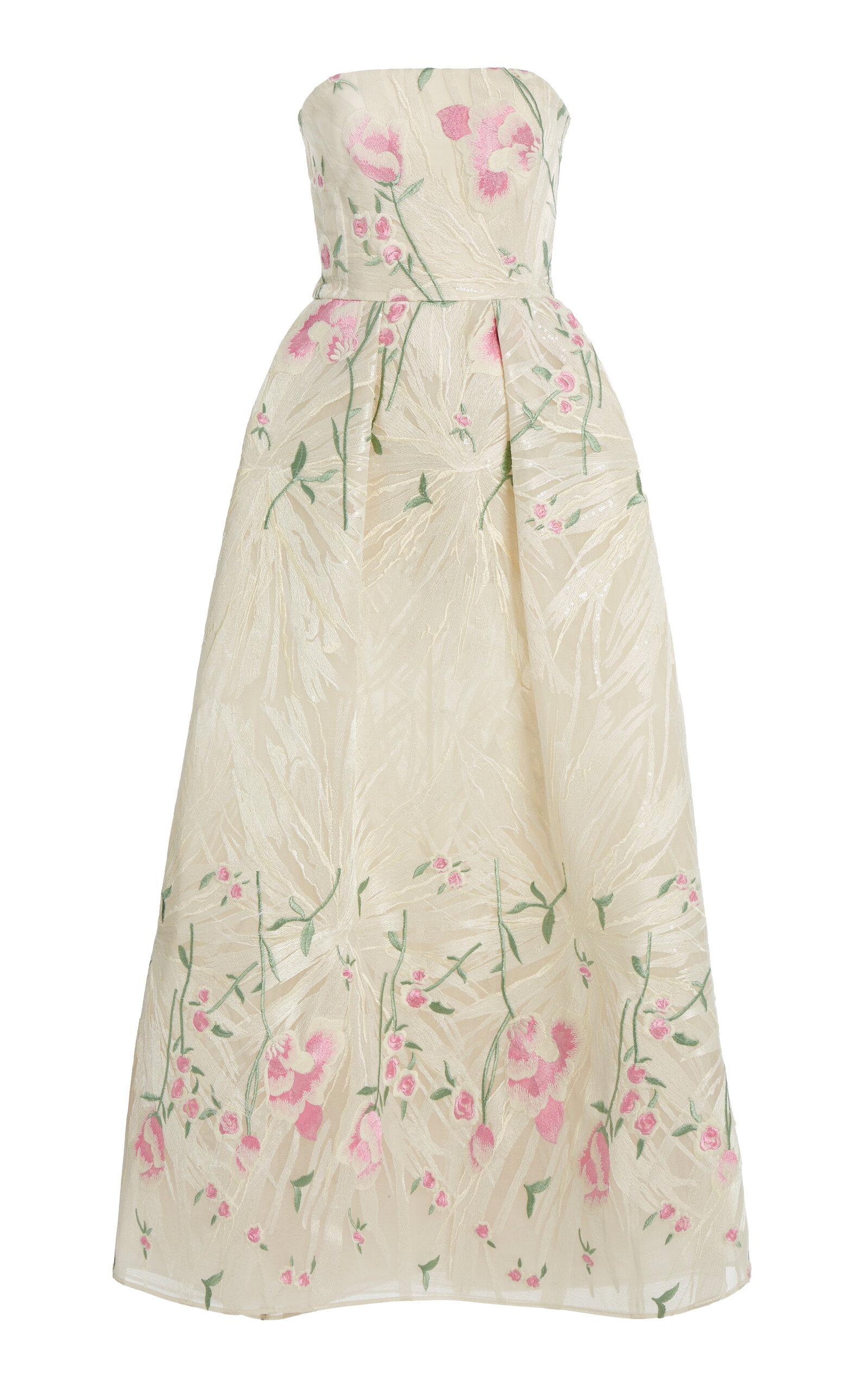 Shop Elie Saab Floral-embroidered Tulle Midi Dress In Multi