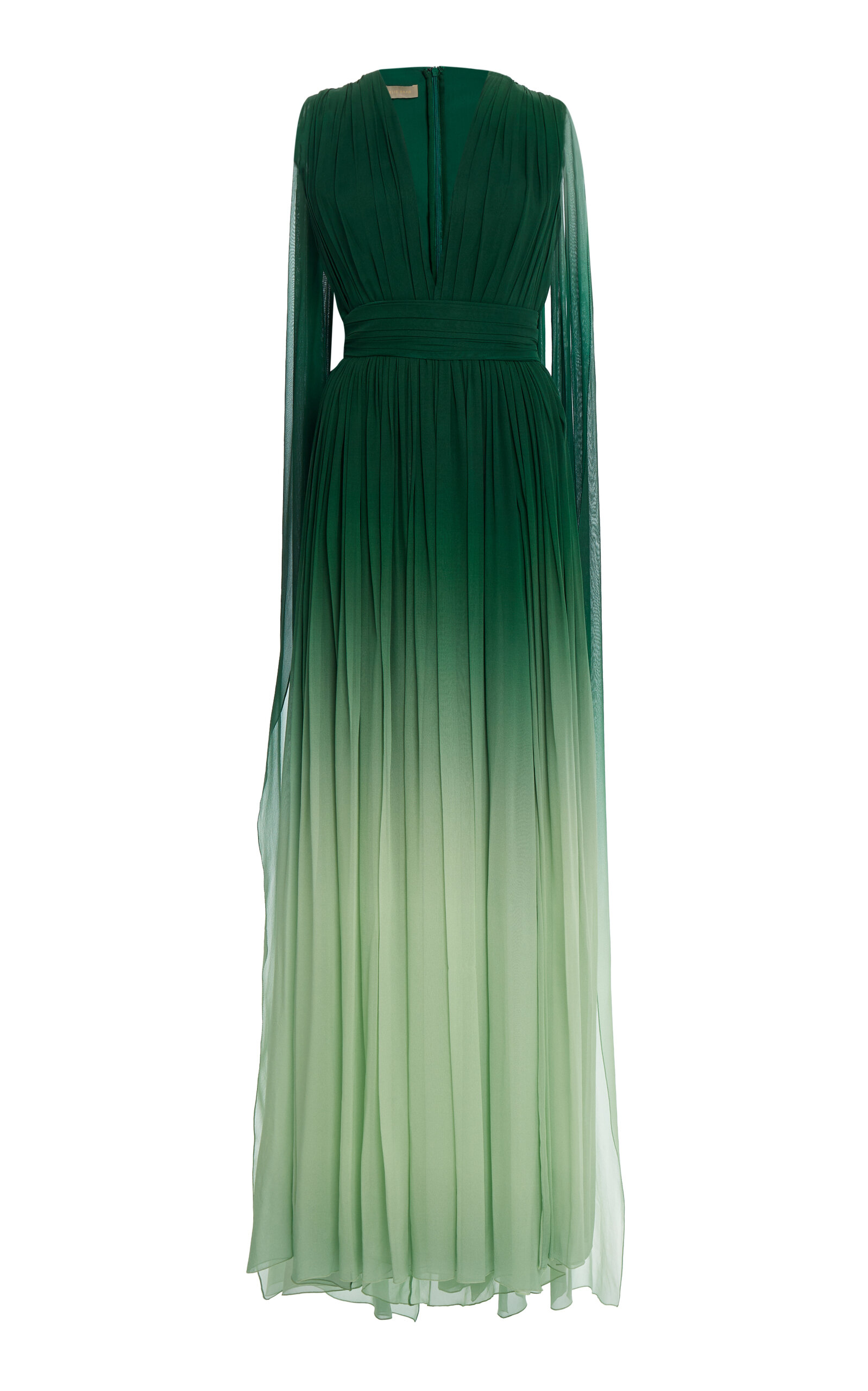 Elie Saab Cape-detailed Ombre Silk Dress In Turquoise