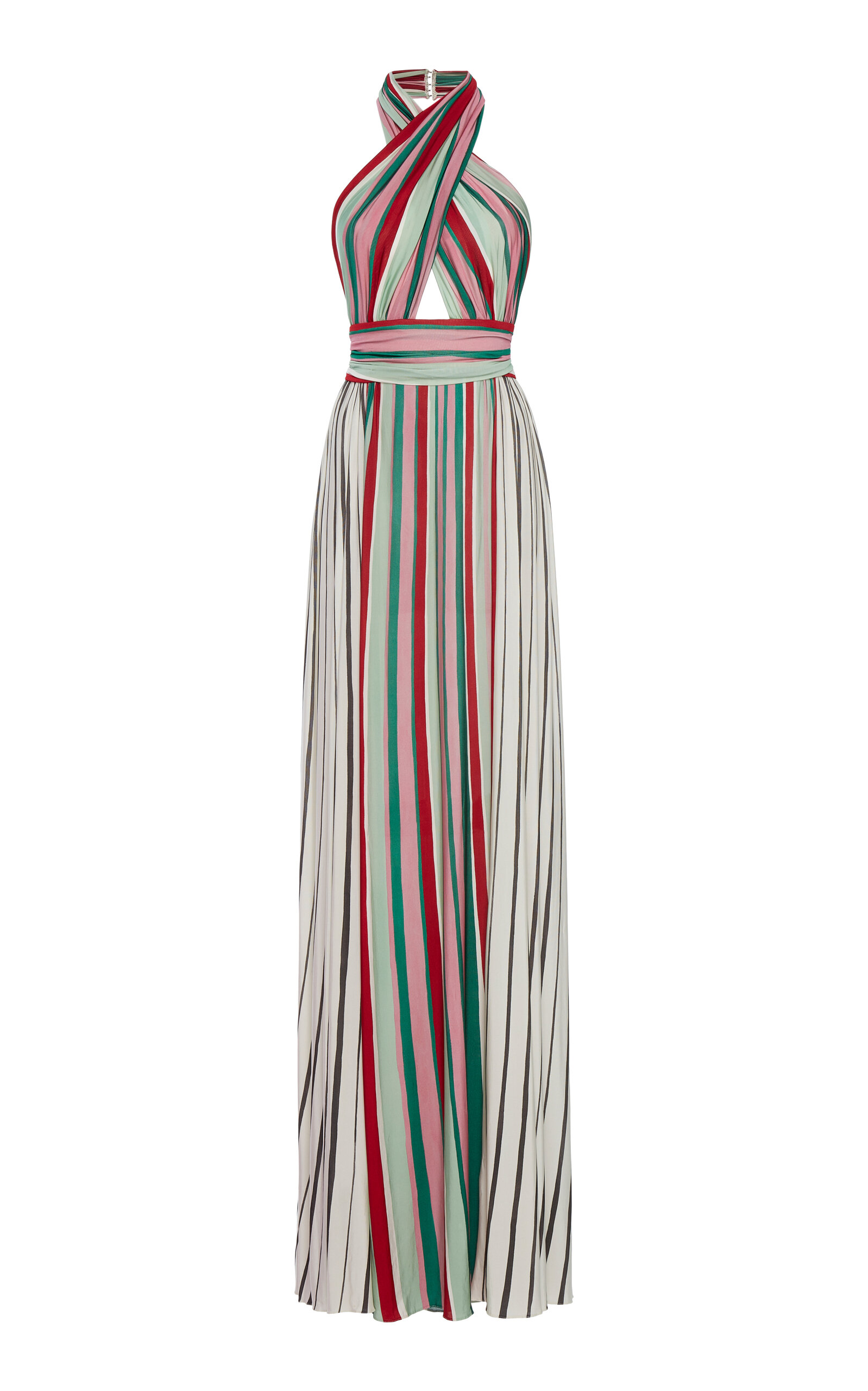 Elie Saab Striped Jersey Maxi Dress In Multicolor
