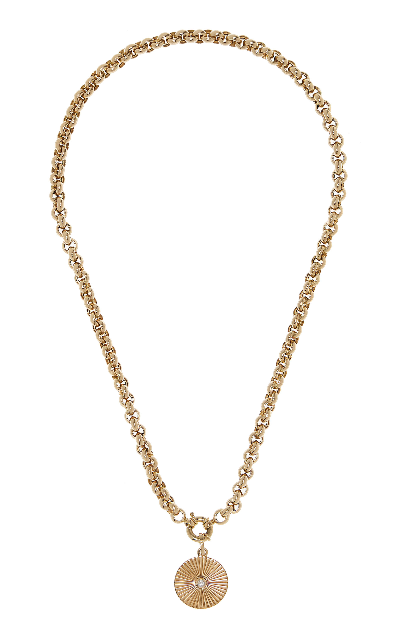Adina Reyter 14k Yellow Gold Diamond Rays Chunky Rolo Chain Necklace