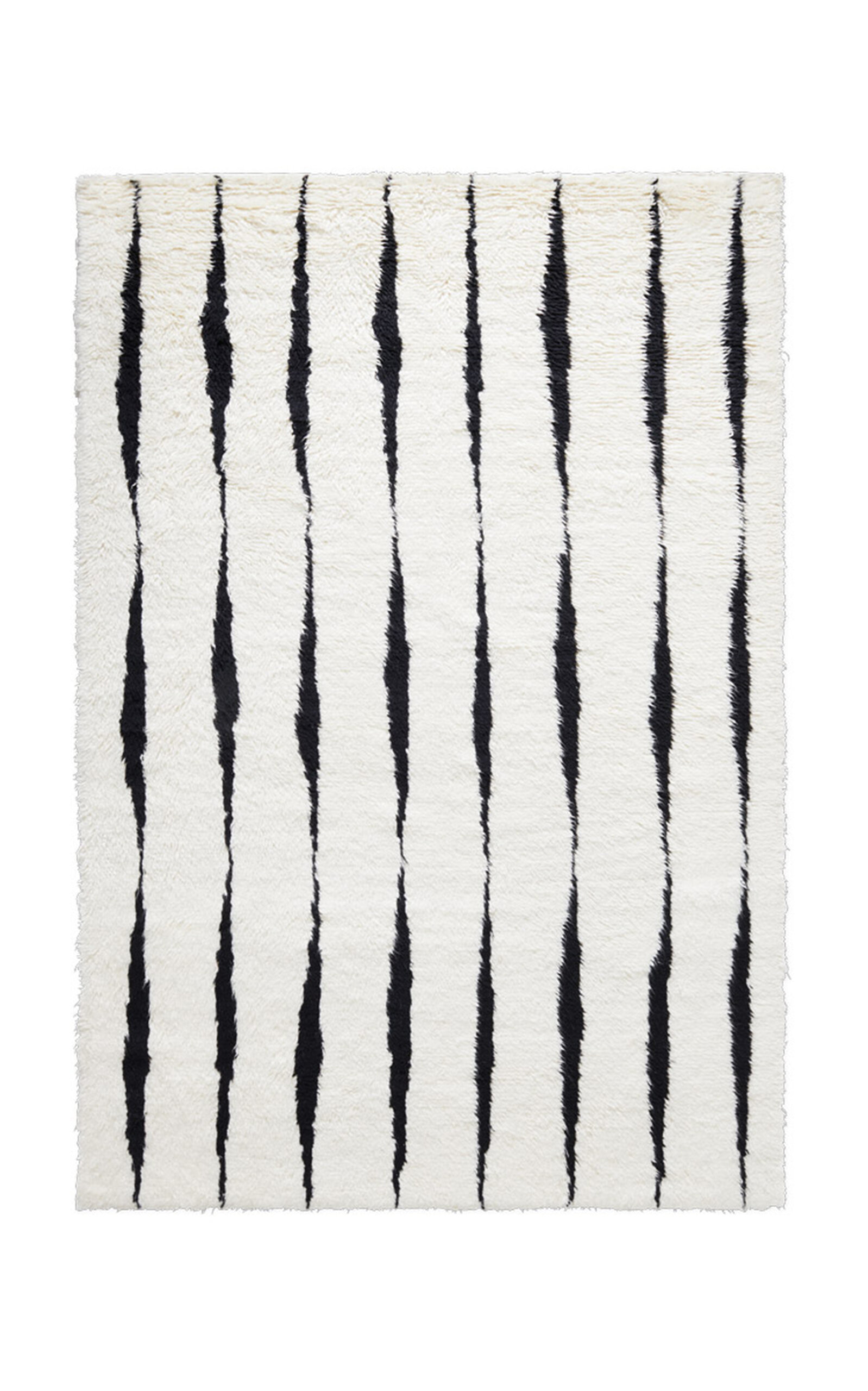 Nordic Knots Fjord By ; Shaggy Area Rug In Cream/black; Size 5' X 8' In Off-white