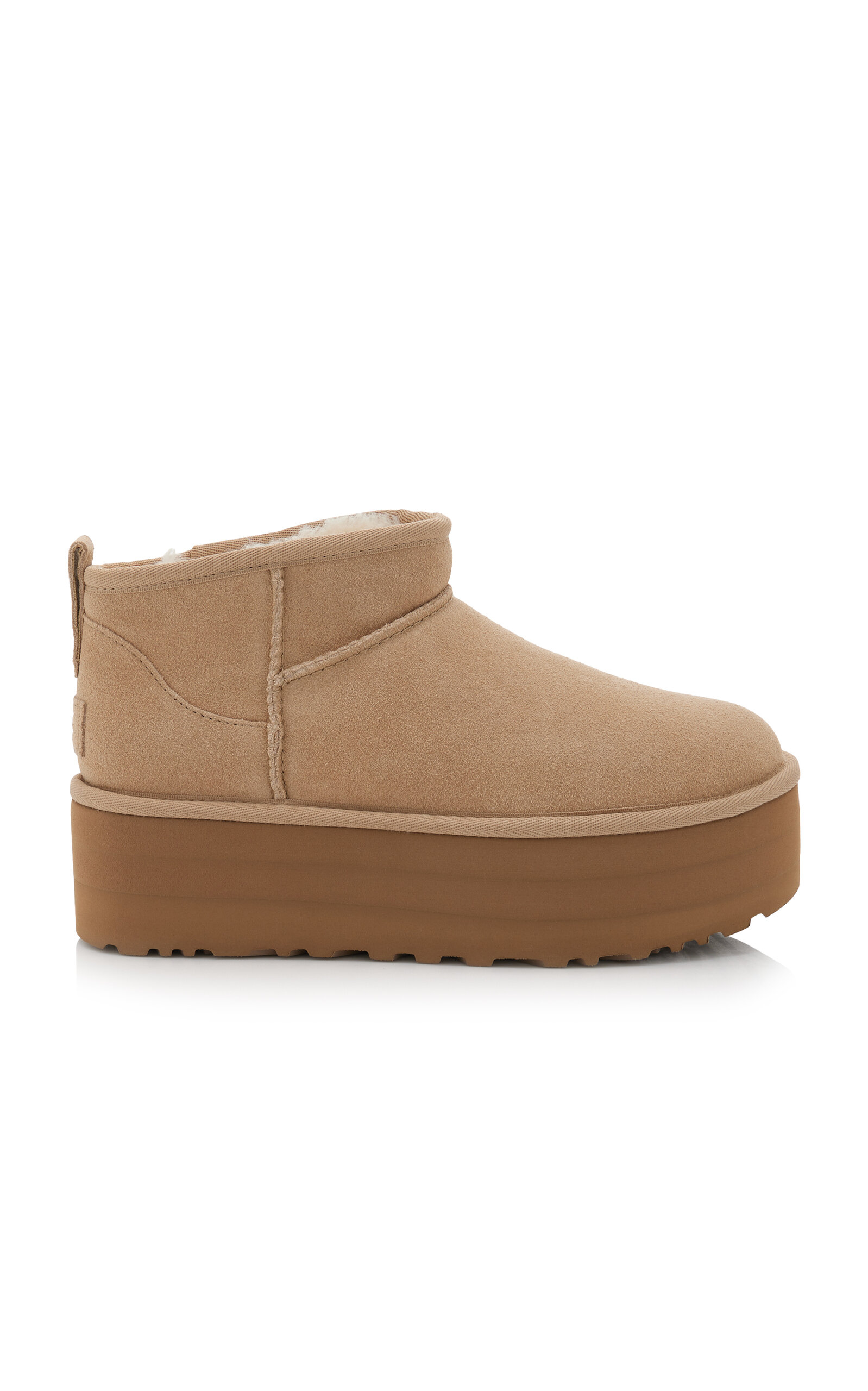 Ugg Womens Beige Classic Ultra Mini Suede And Shearling Platform Ankle Boots Eur 41 / 8 Uk In Neutral
