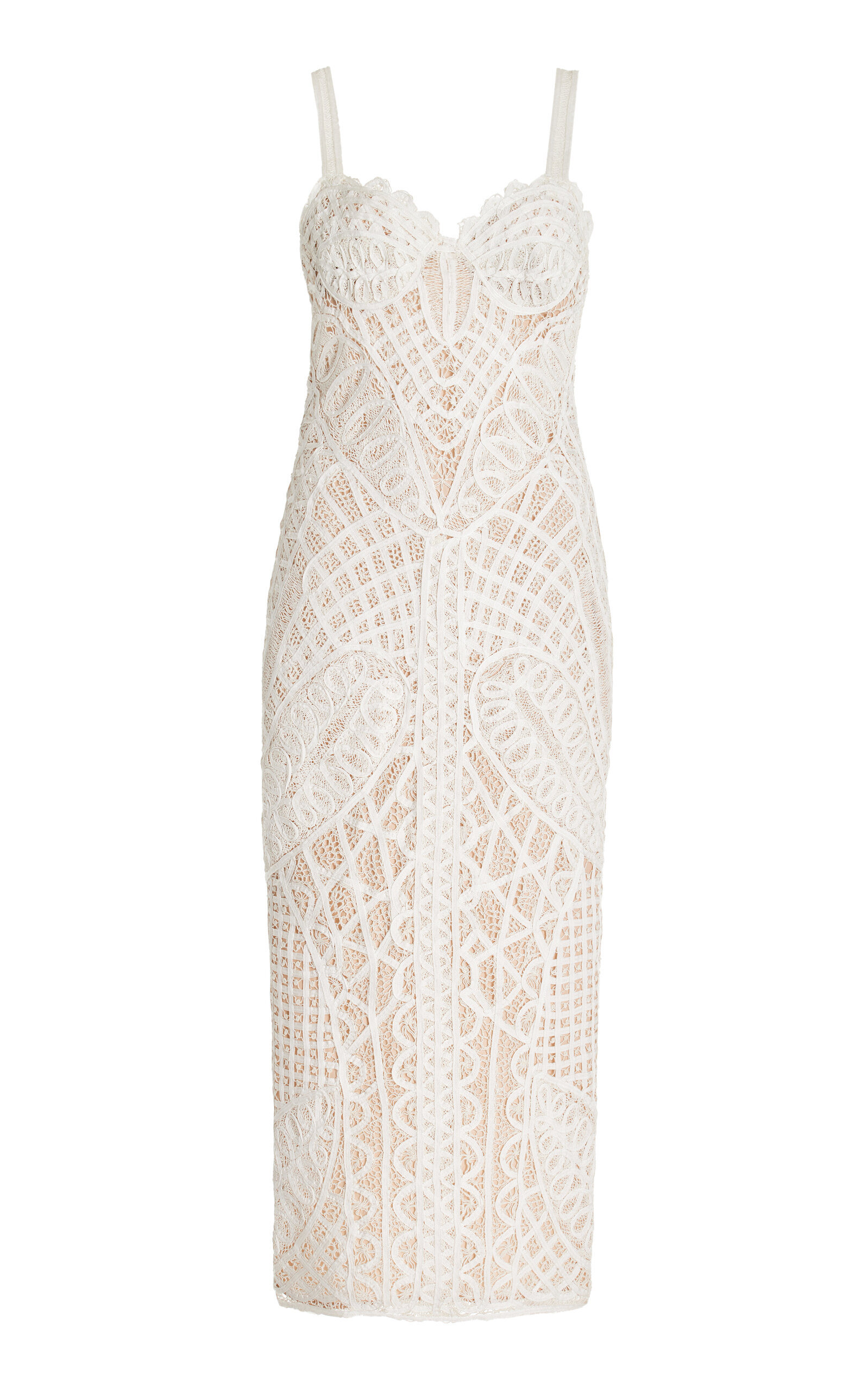 Shop Cult Gaia Louise Embroidered Lace Cotton Bustier Midi Dress In White