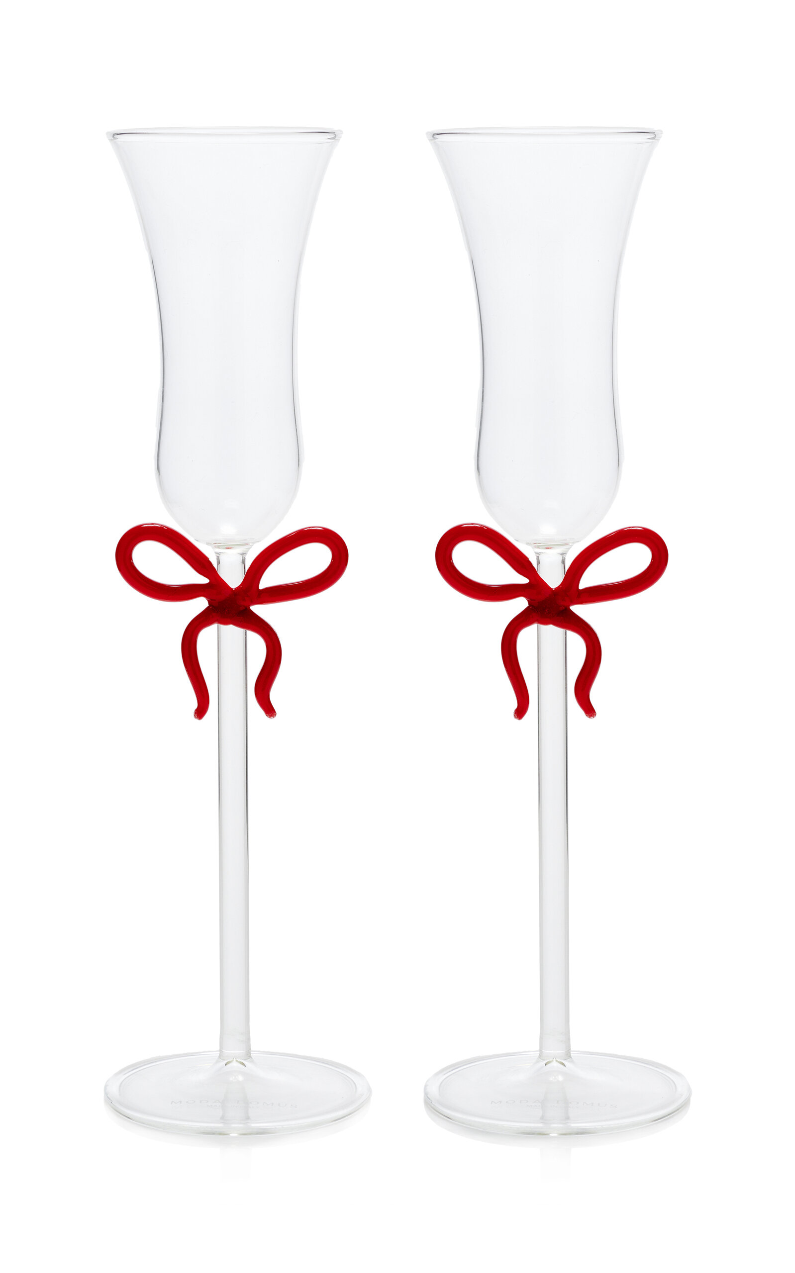 Moda Domus Set-of-two Bow-detailed Glass Champagne Flutes In Red