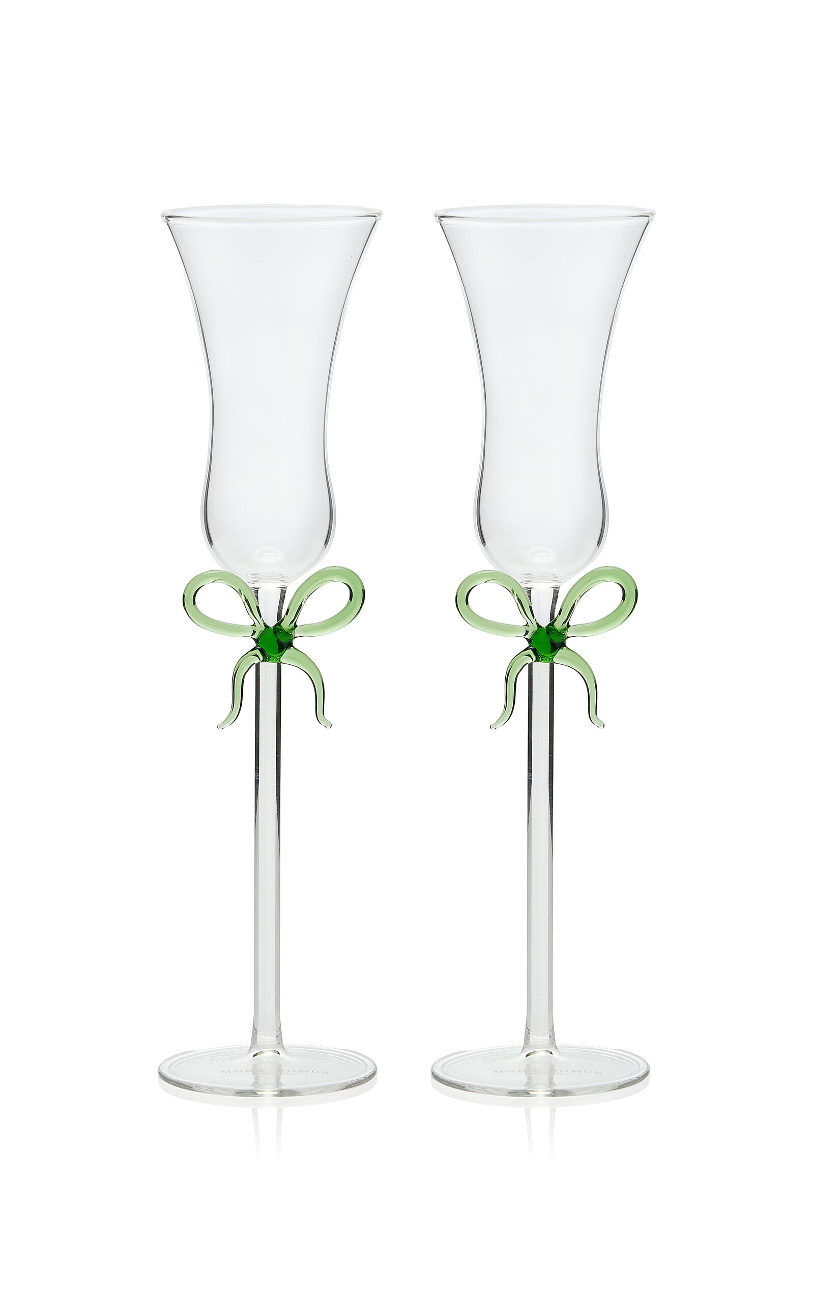 Moda Domus Set-of-two Bow-detailed Glass Champagne Flutes In Green