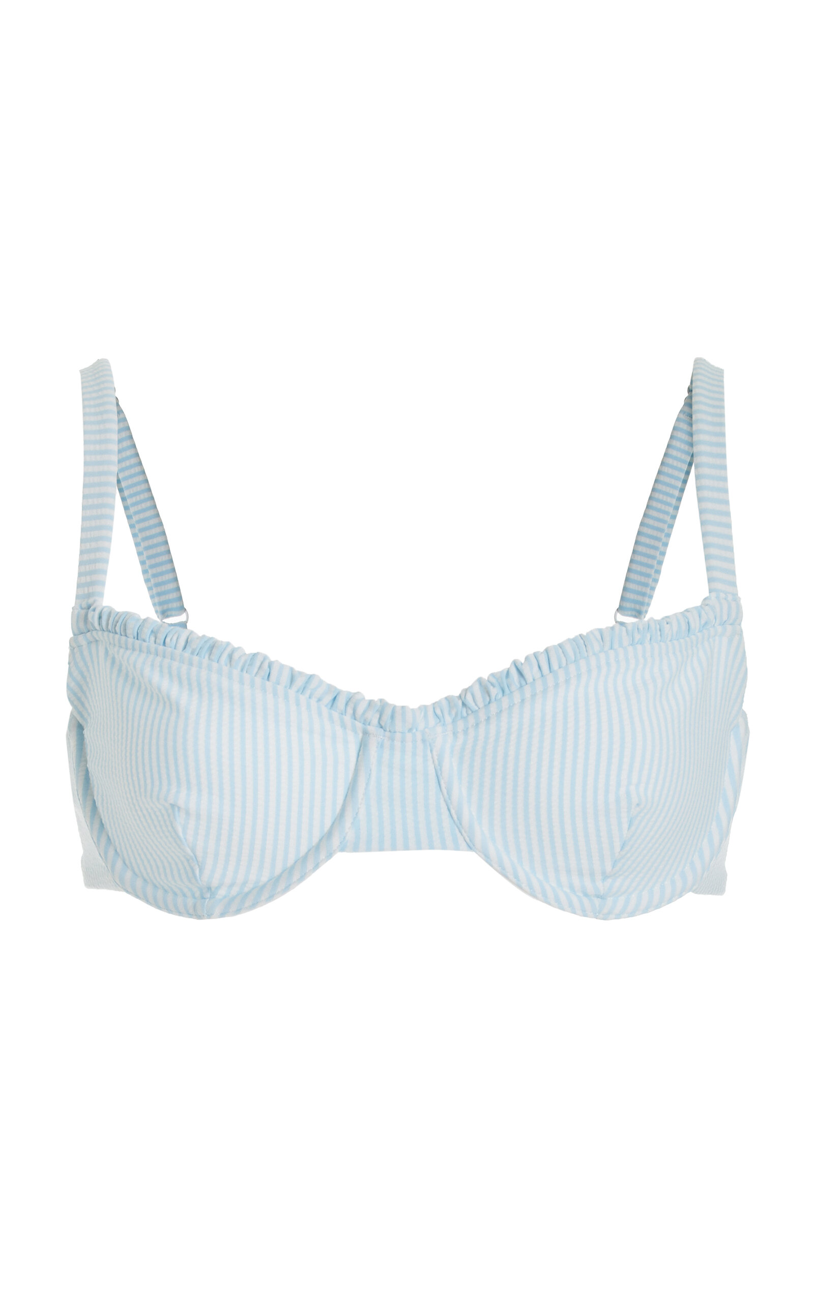 Onia Seersucker Ruffle Underwire Bikini Top In Print