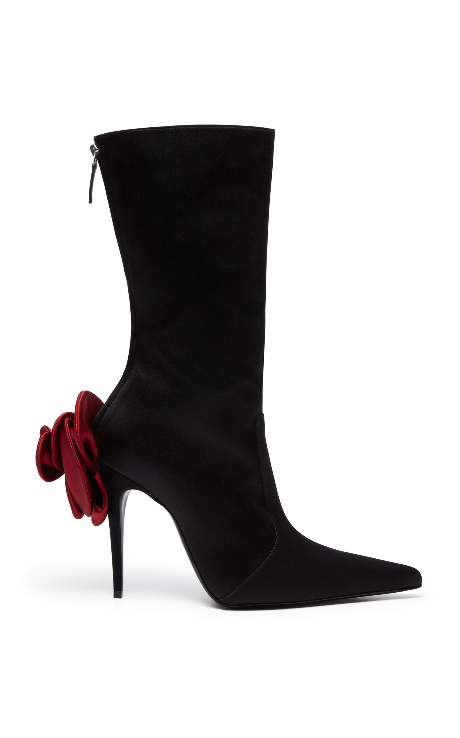 Magda Butrym Pointed Flower Satin Boots In Red