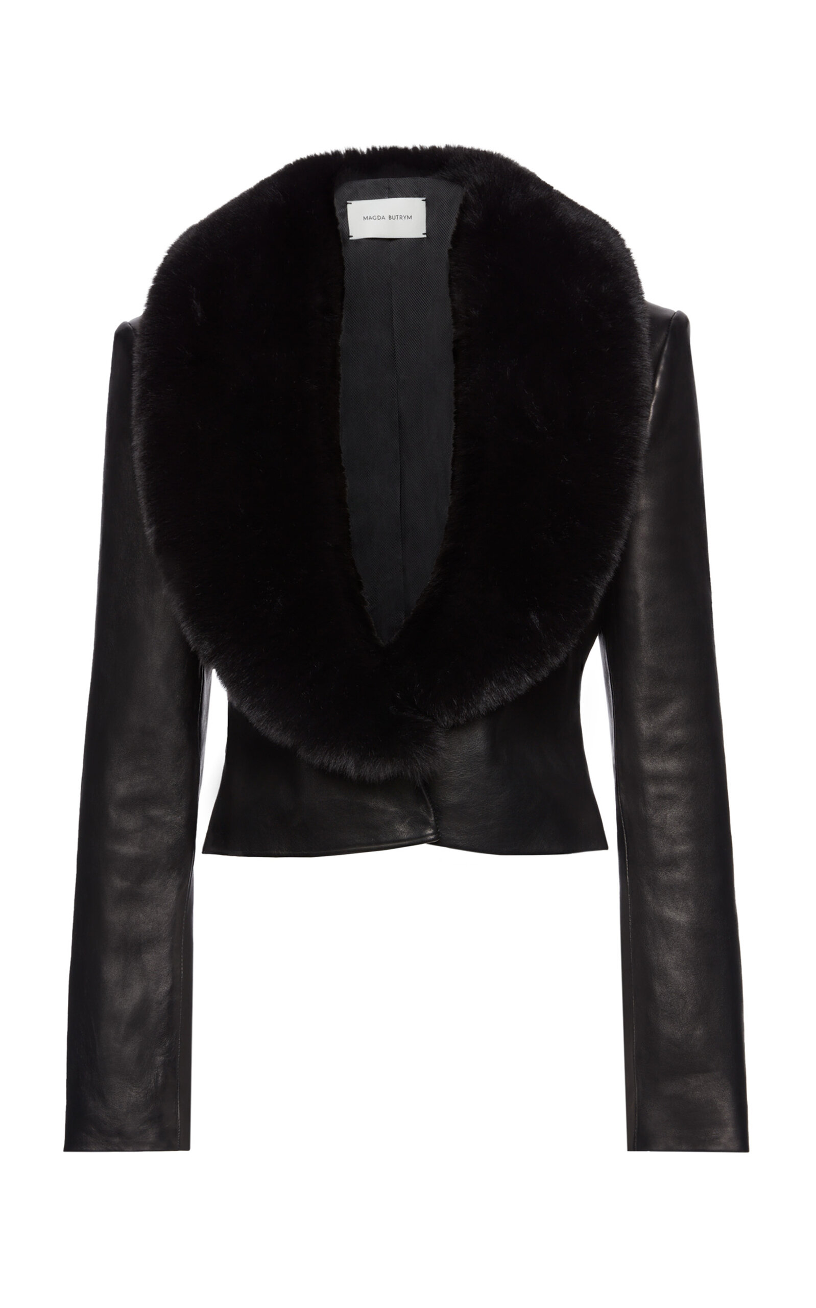 Shop Magda Butrym Cropped Fur Collar Leather Jacket In Black