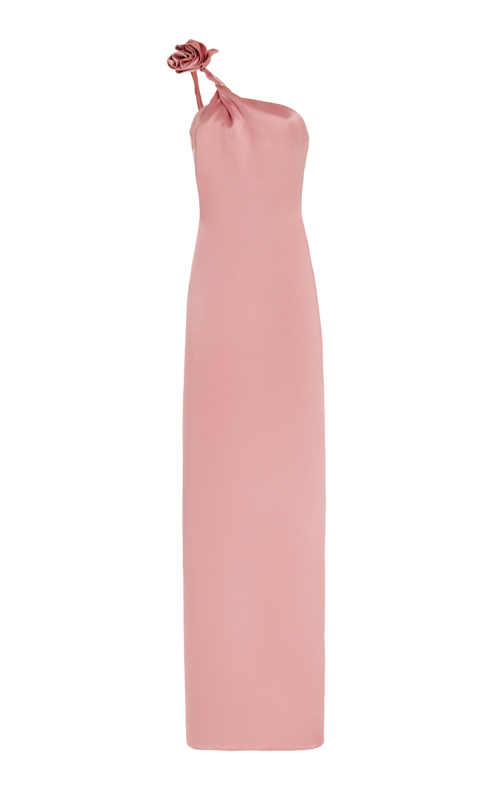 Shop Magda Butrym Rose-detailed One-shoulder Silk Dress In Pink