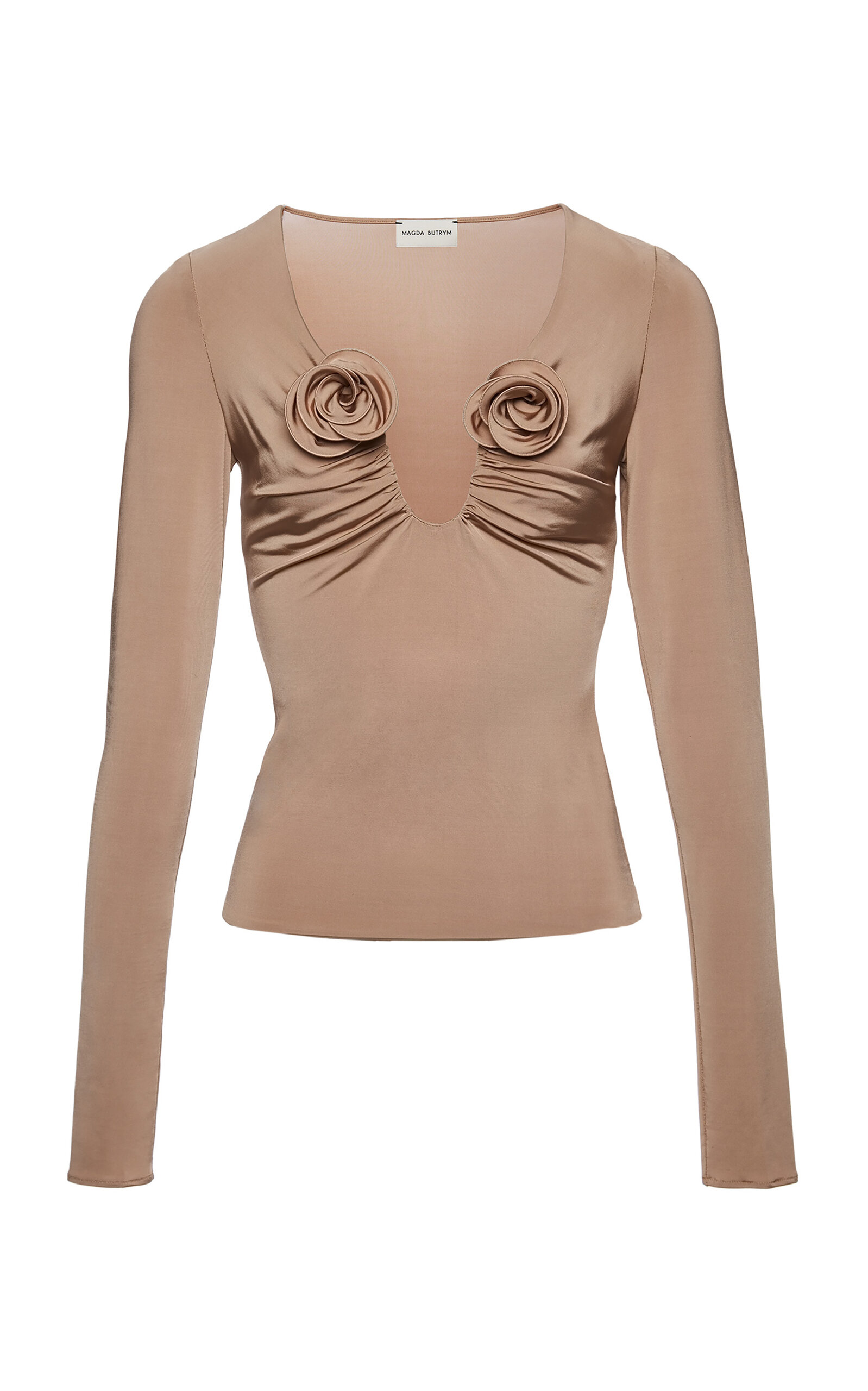 Magda Butrym Rose-detailed Ruched Top In Beige