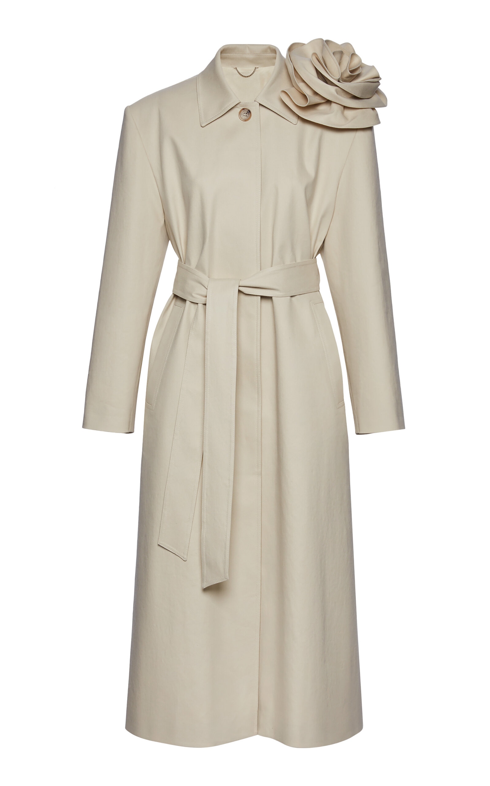 Magda Butrym Rose-detailed Cotton-blend Coat In Off-white