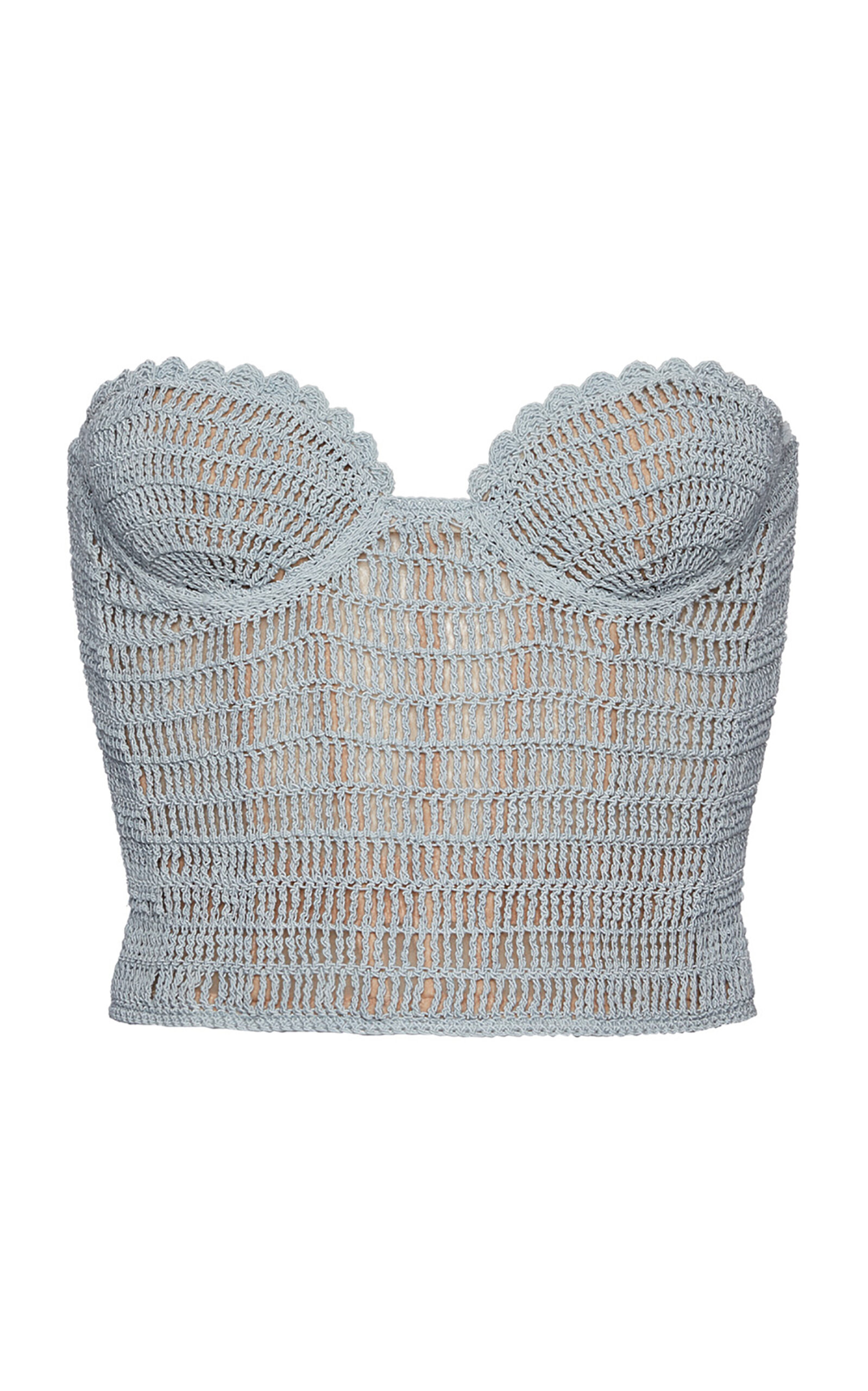 Shop Magda Butrym Crochet Cotton-blend Corset Top In Blue