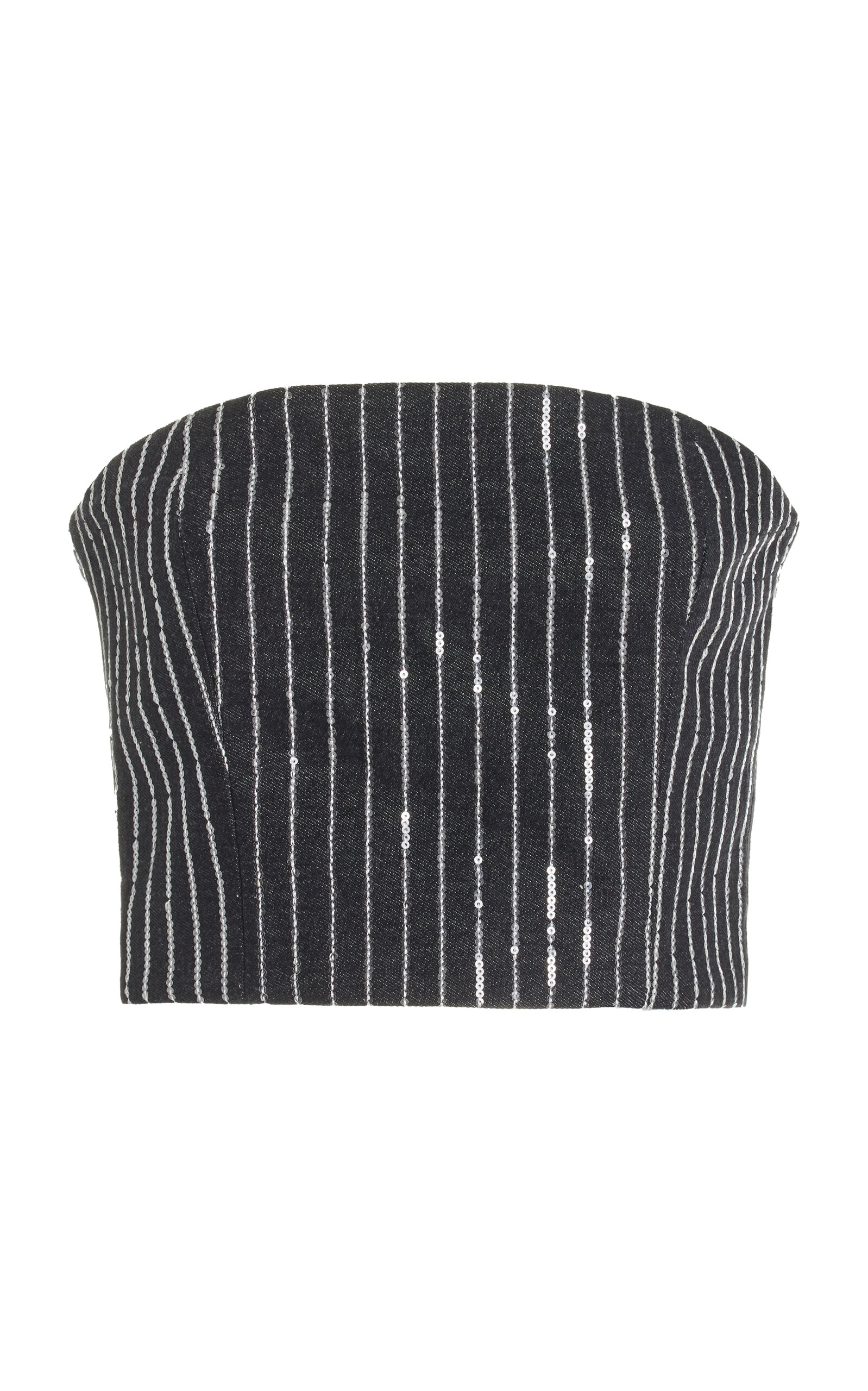 Shop Rotate Birger Christensen Sequined Cotton-twill Crop Top In Black