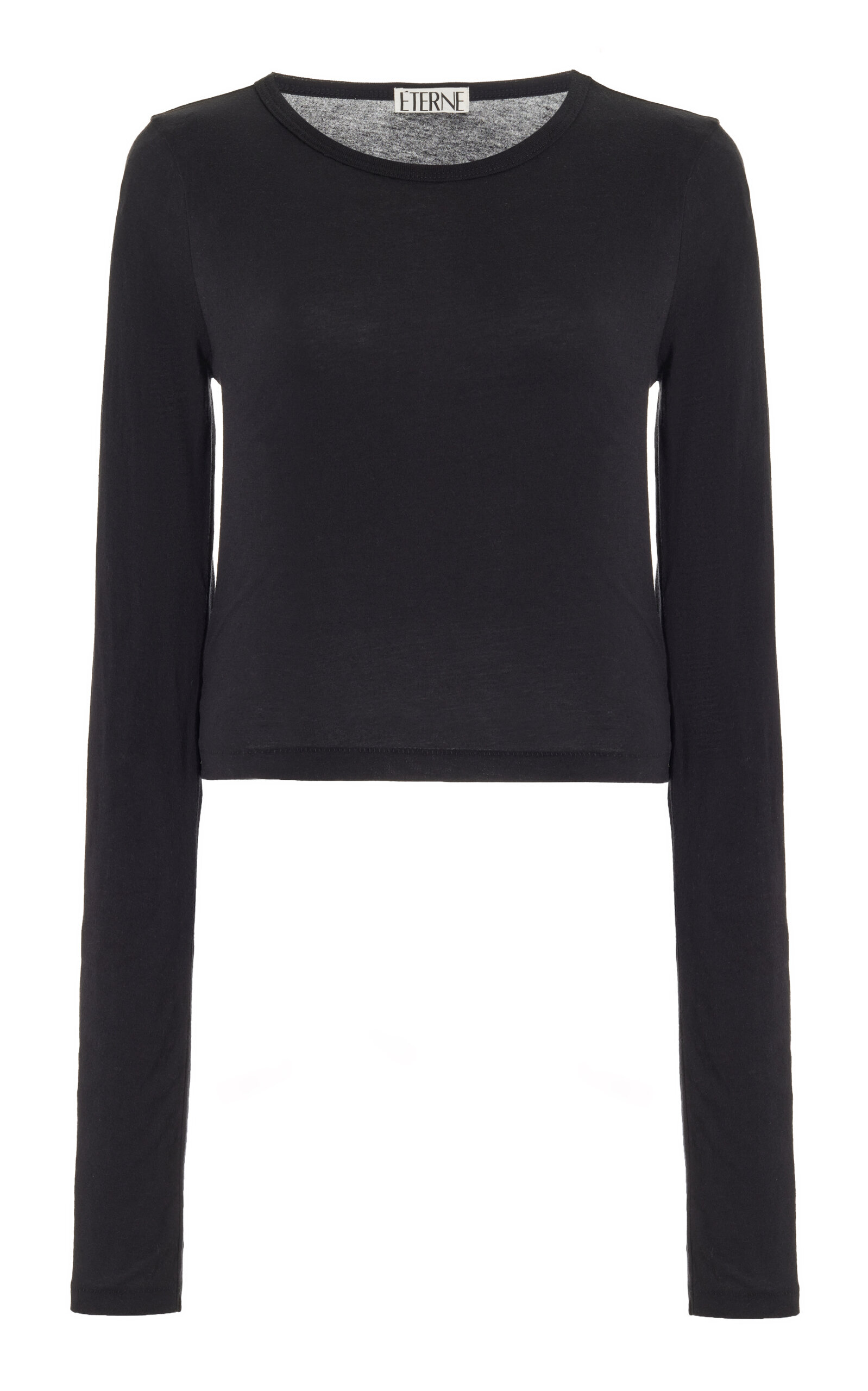 Éterne Black Cropped Long Sleeve T-shirt In Black