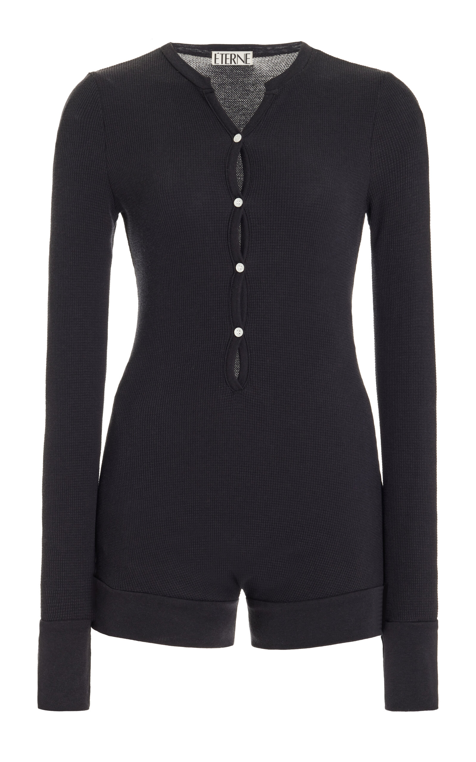 Éterne Thermal Cotton Modal Playsuit In Black
