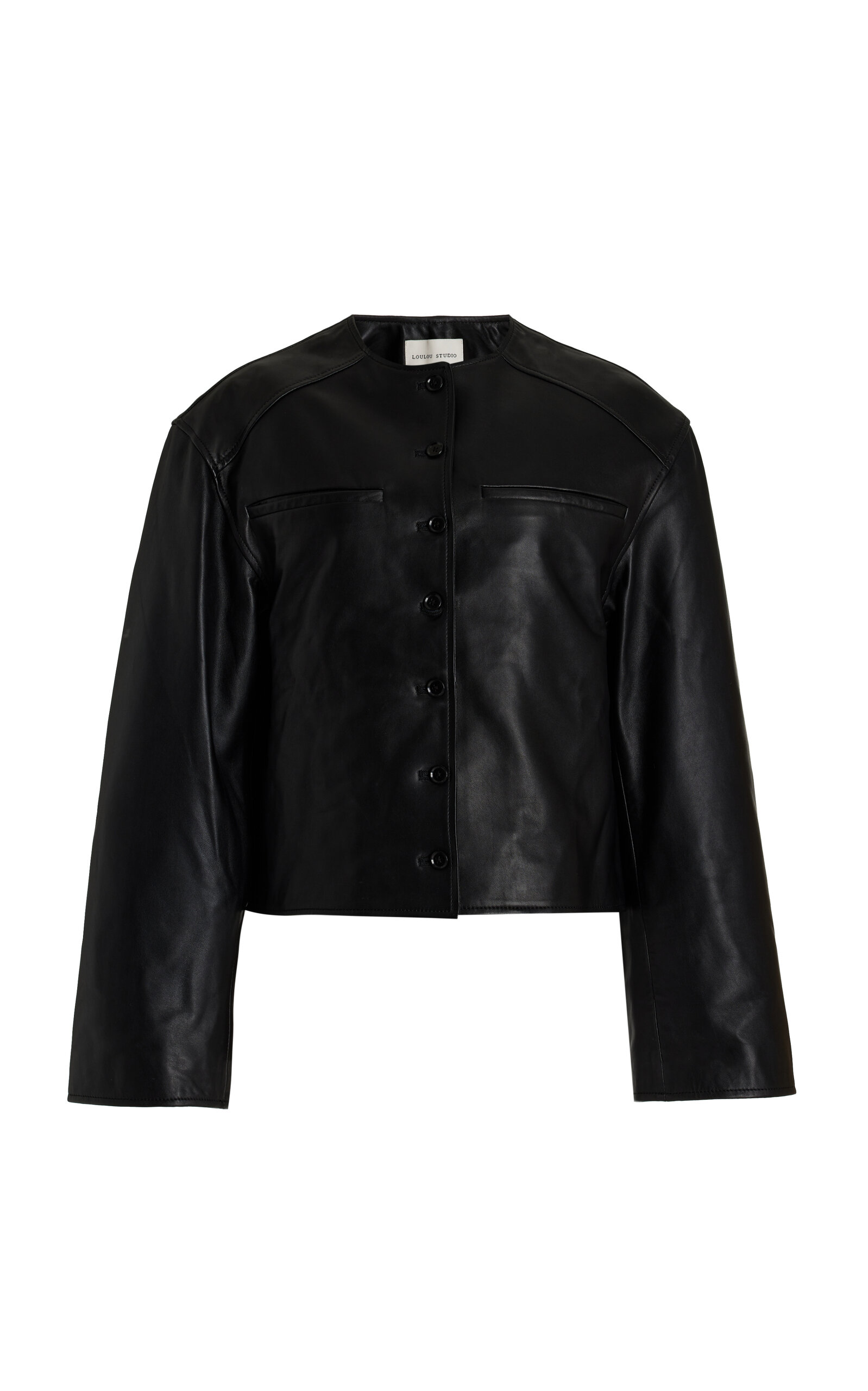 Shop Loulou Studio Brize Cropped Leather Jacket In Black