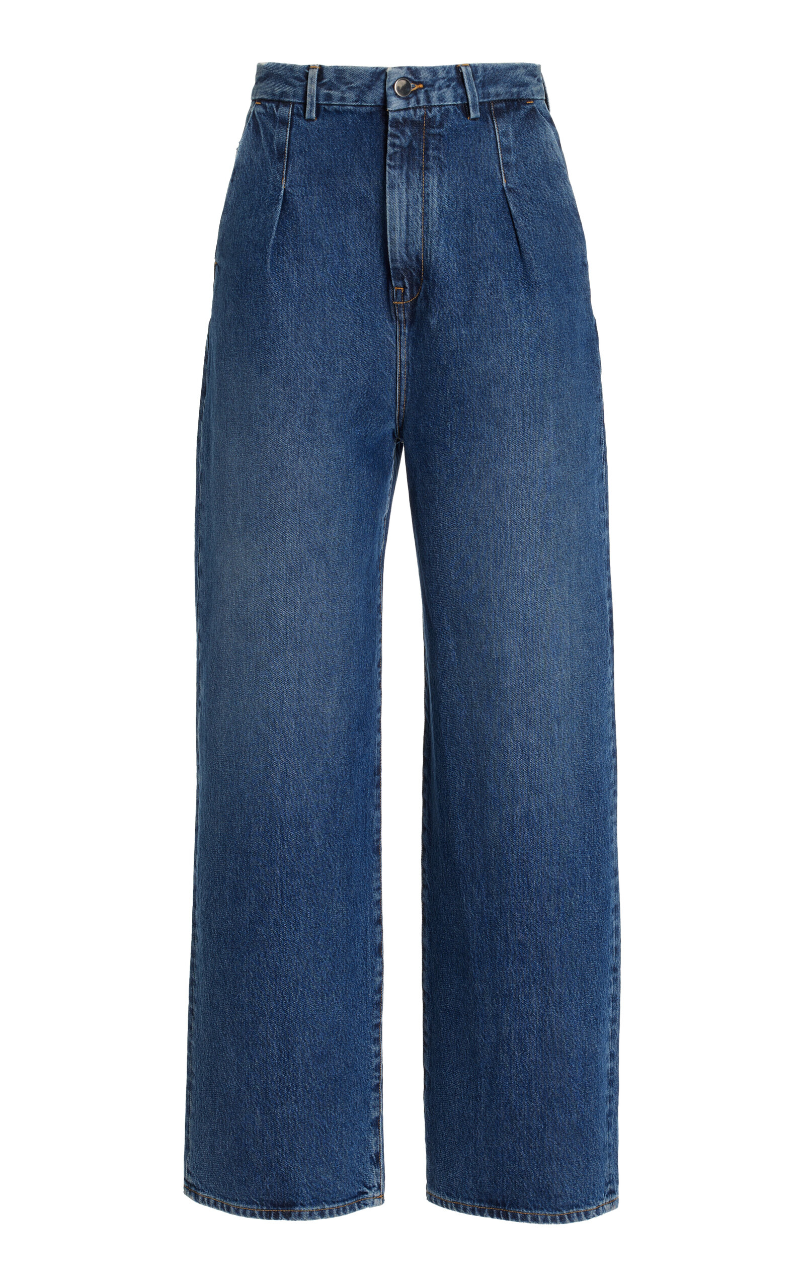 Shop Loulou Studio Attu Pleated Wide-leg Jeans In Blue