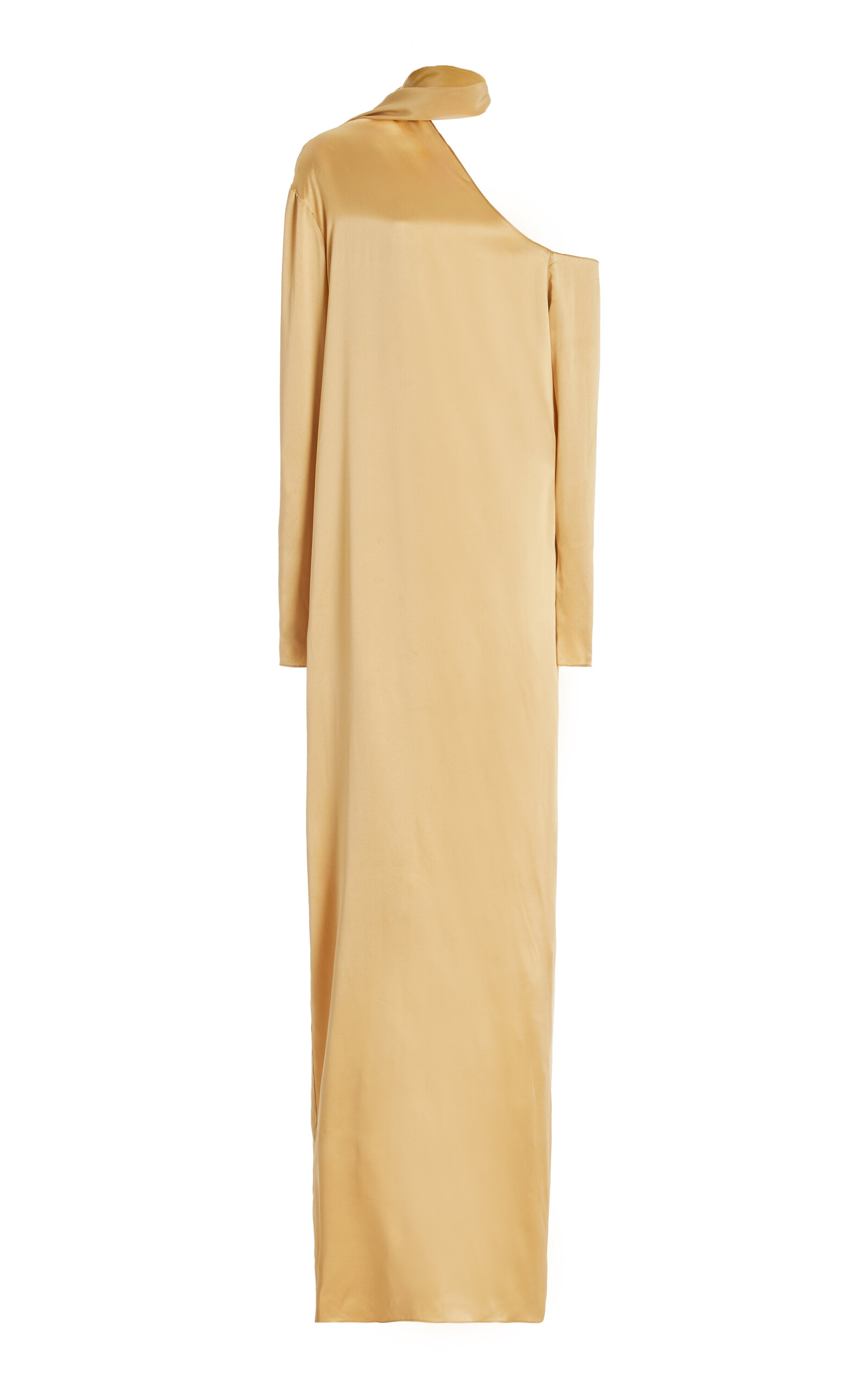 Tie-Detailed Asymmetric Silk Maxi Dress