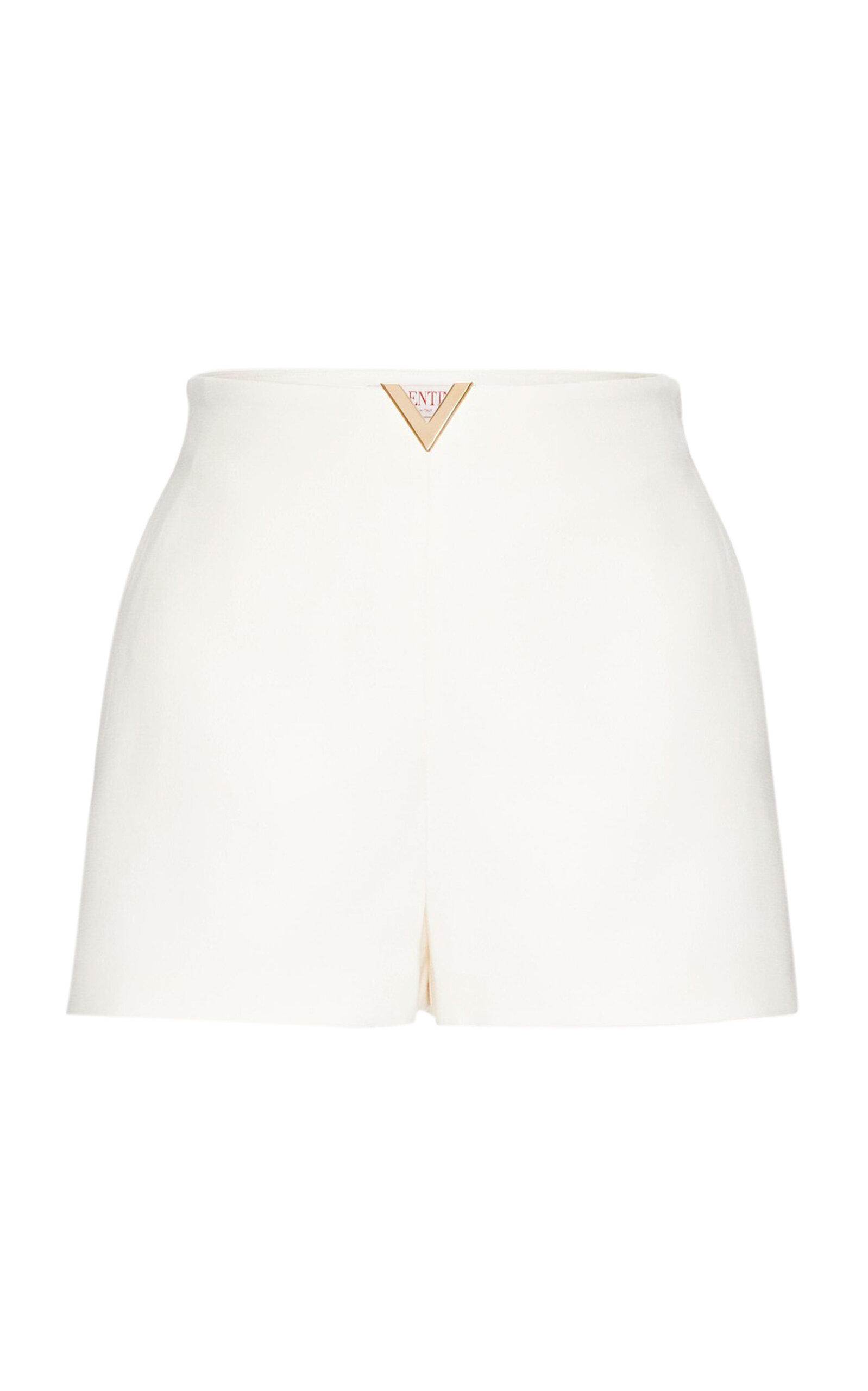 Shop Valentino Wool-crepe Crepe V-logo Shorts In Ivory