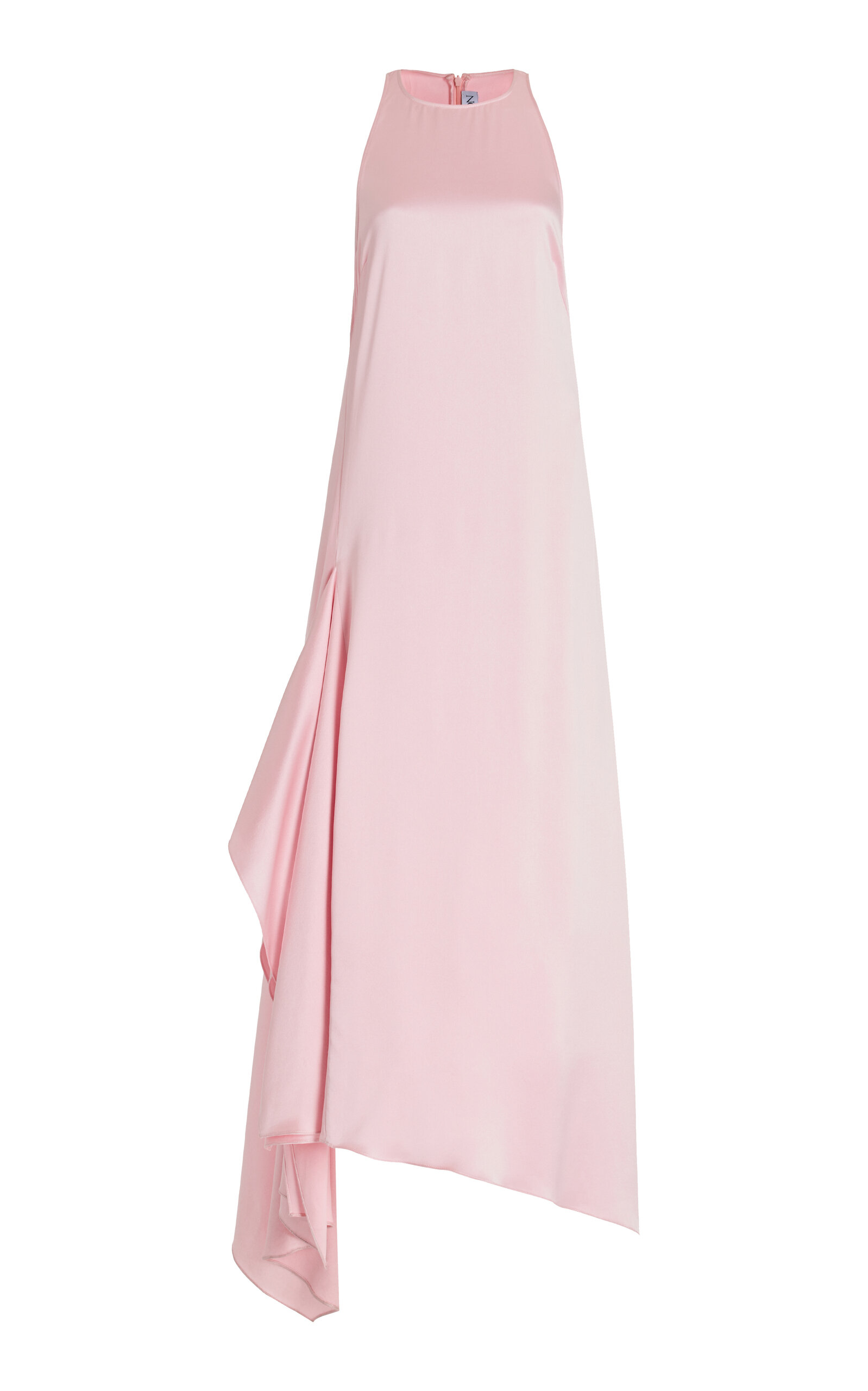 Shop Jw Anderson Sleeveless Draped Satin Midi Dress In Pink