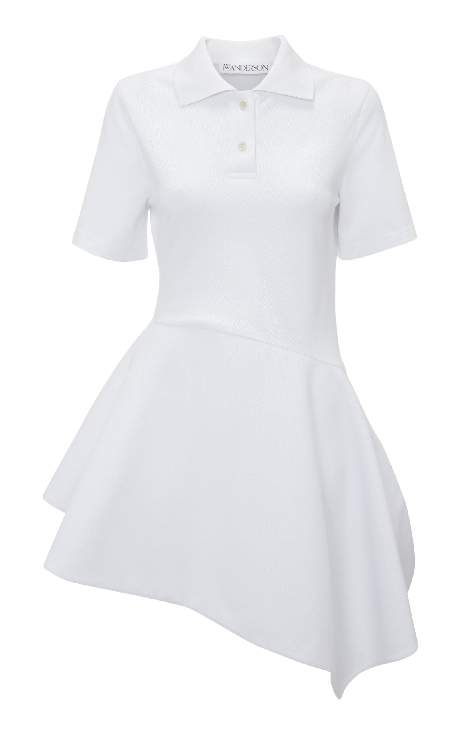 Shop Jw Anderson Asymmetric Polo Cotton Mini Dress In White