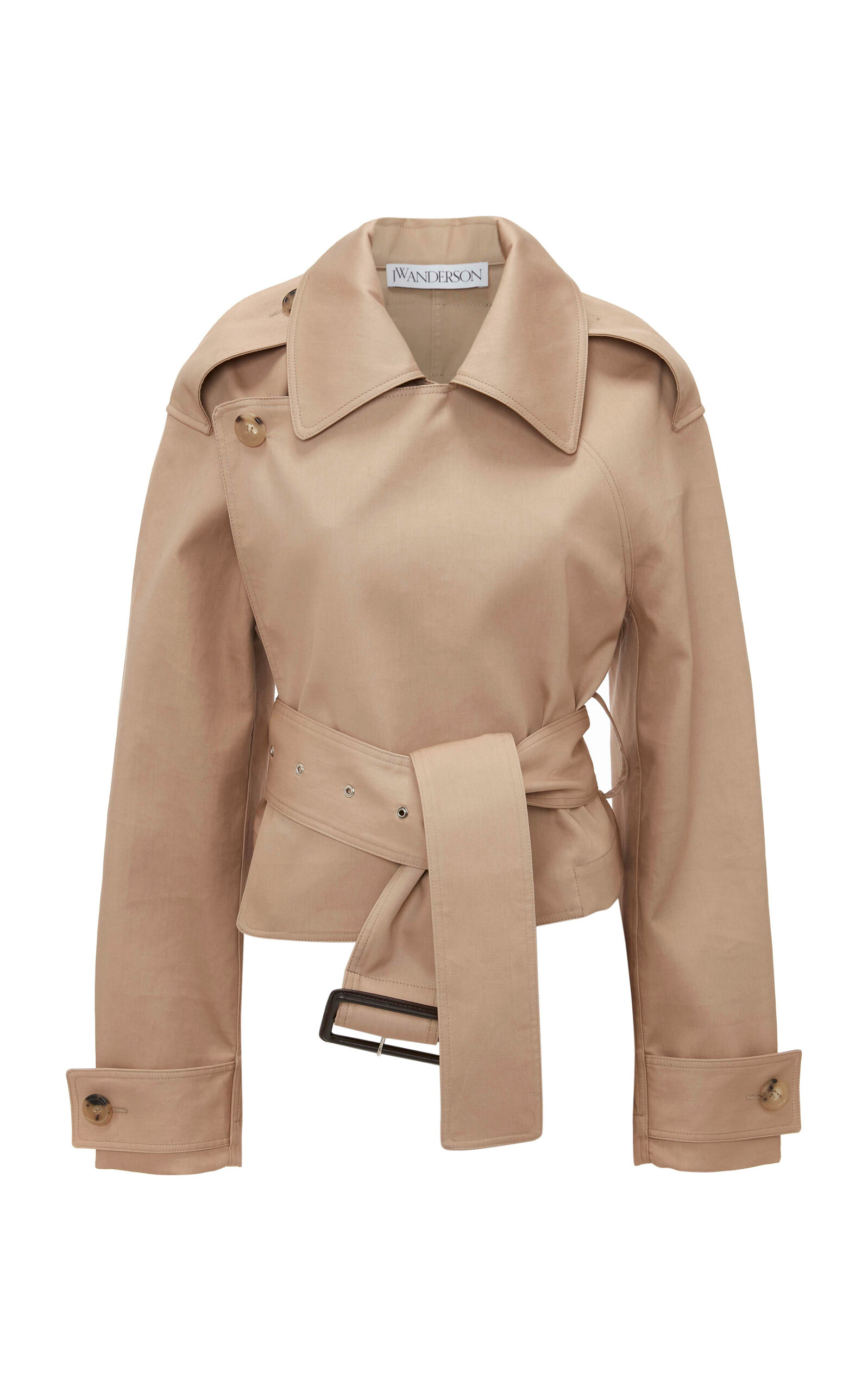 Shop Jw Anderson Cropped Cotton Trench Jacket In Brown