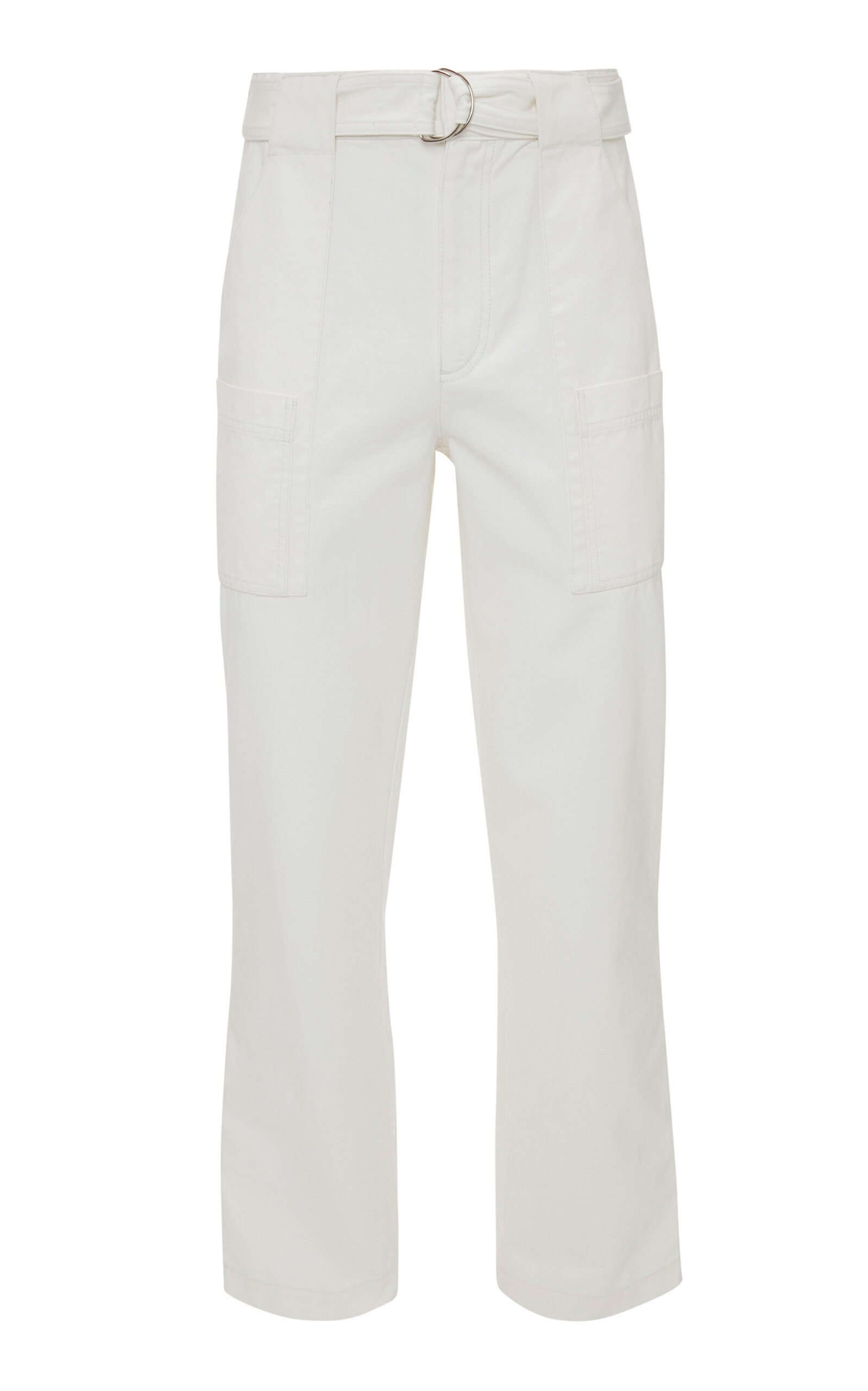 Jw Anderson Belted Cotton Flare Pants In Neutral