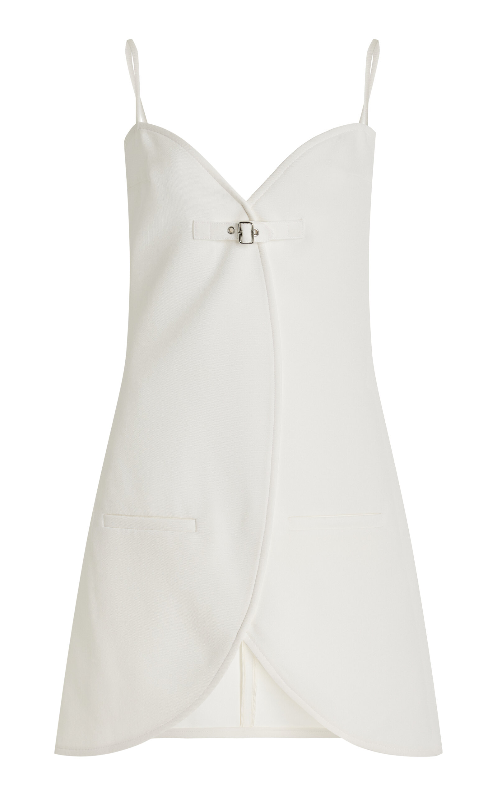 Courrã¨ges Ellipse Buckle-detailed Twill Mini Dress In White