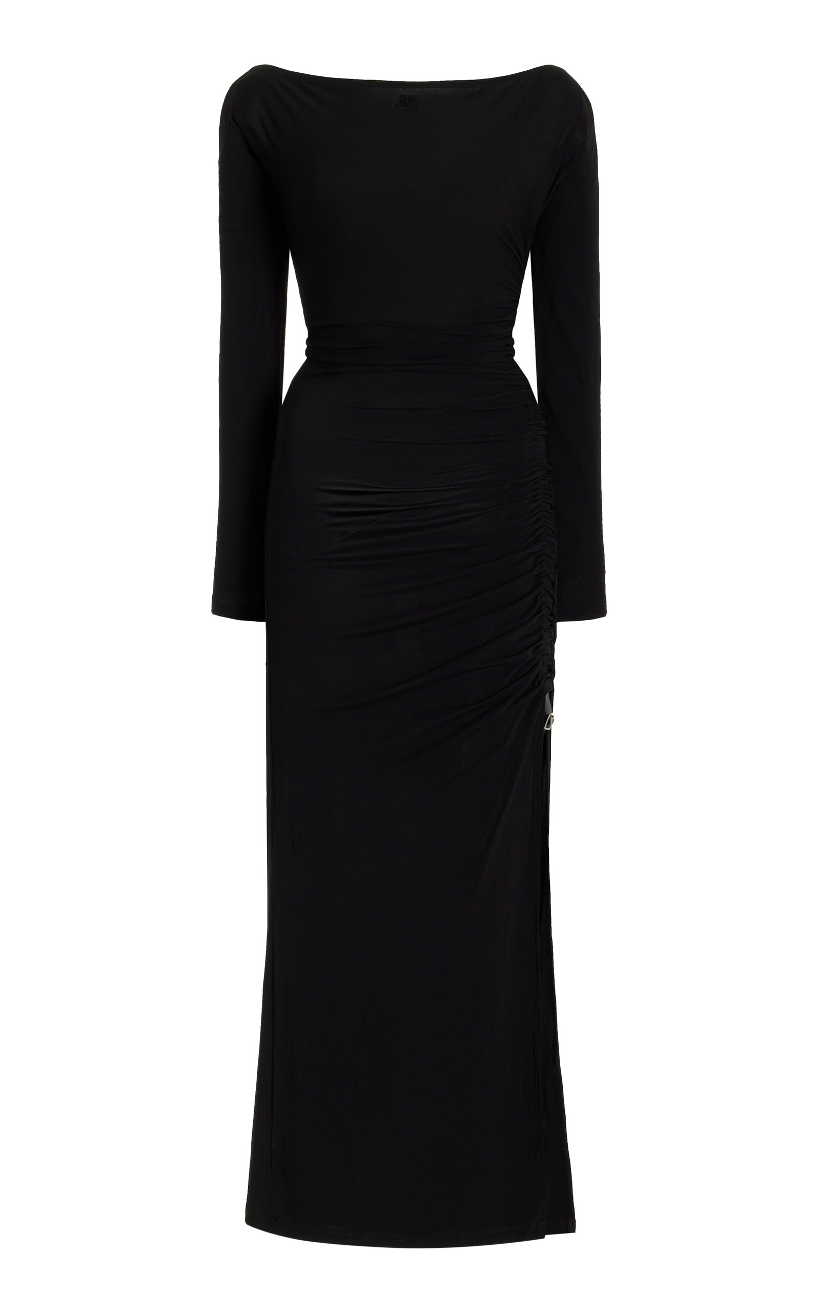 Courrã¨ges Gathered Crepe Jersey Maxi Dress In Black