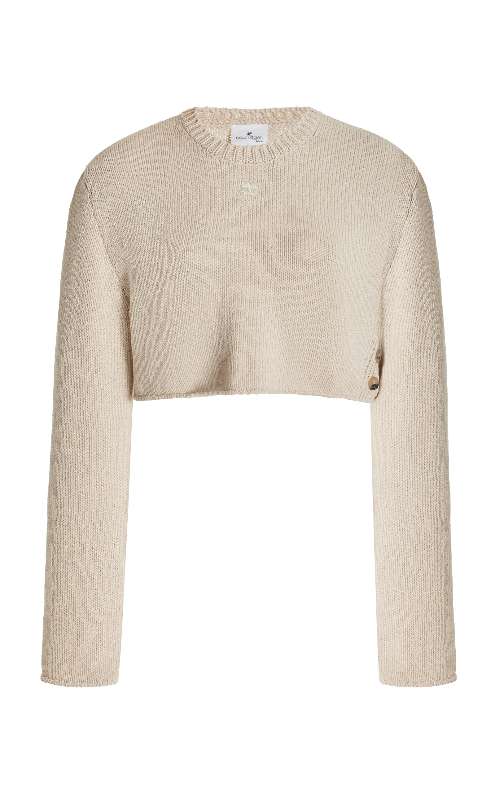 Courrèges Cropped Knit Cotton-linen Sweater In Neutral