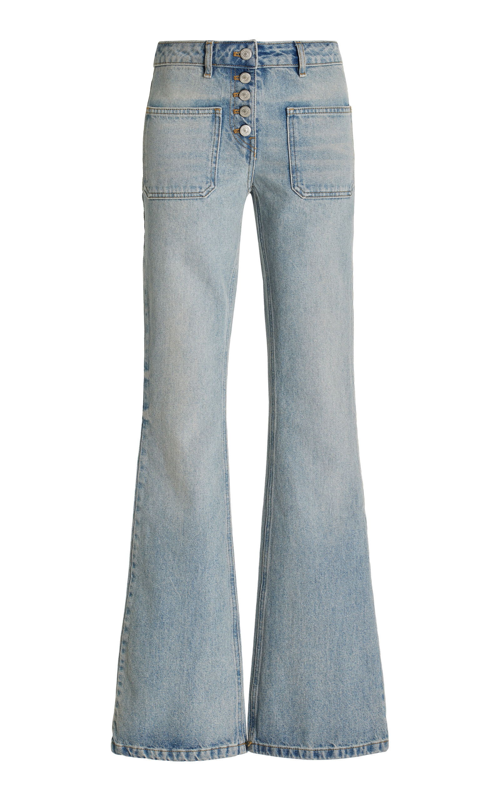 Courrã¨ges Multiflex Button-up Bootcut Jeans In Light Wash