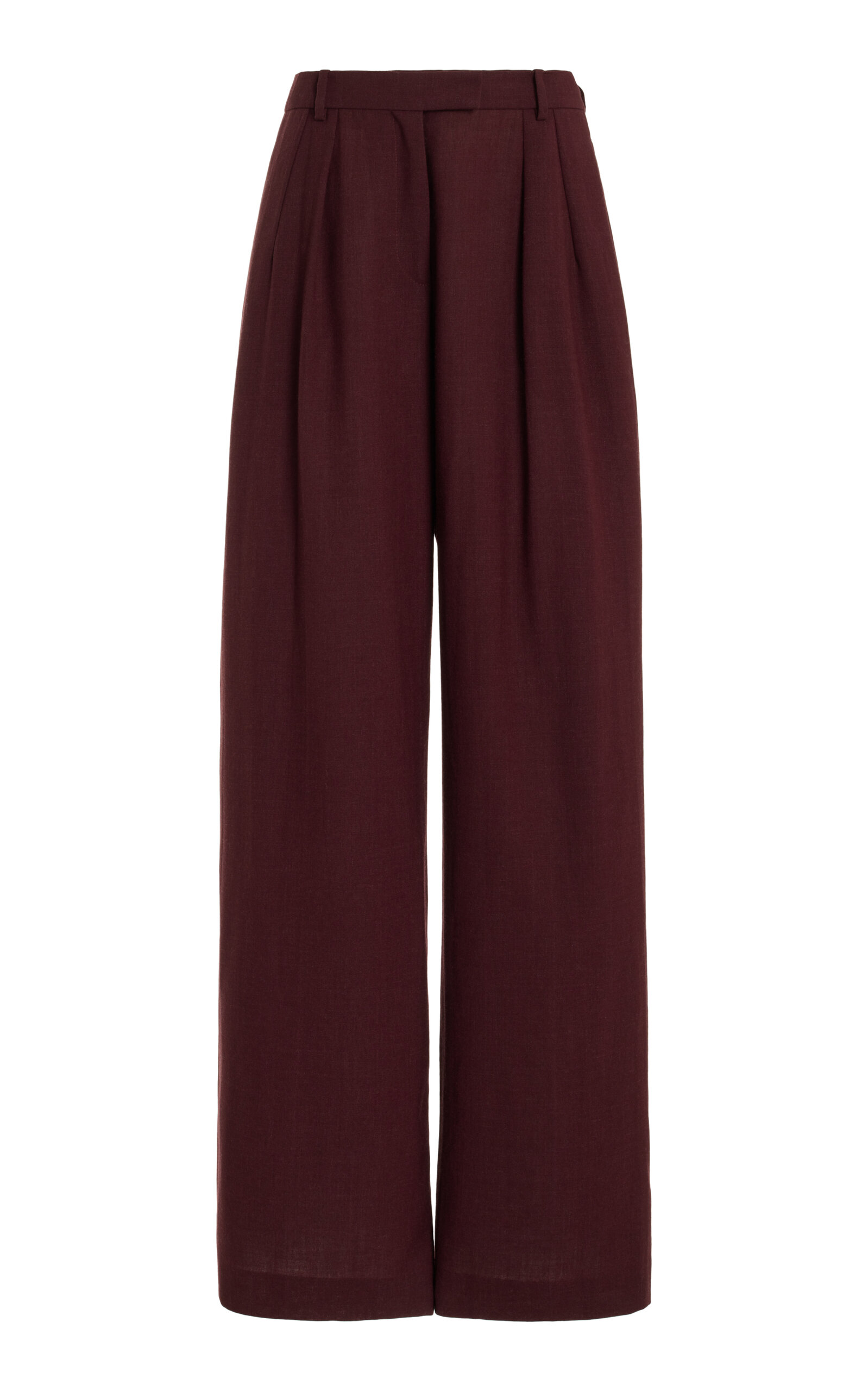 Shop The Row Antone Pleated Wool Wide-leg Pants In Burgundy