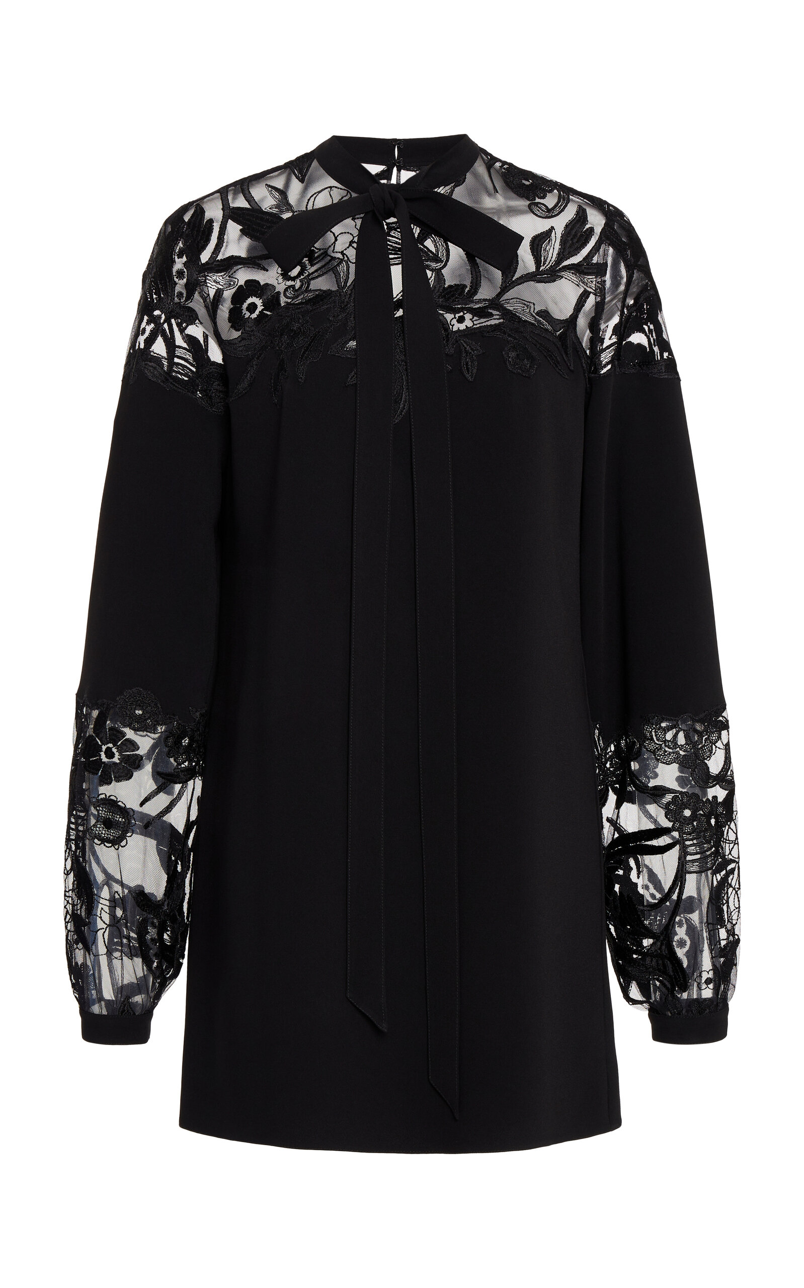 Zuhair Murad Tie-Neck Floral-Embellished Mini Dress
