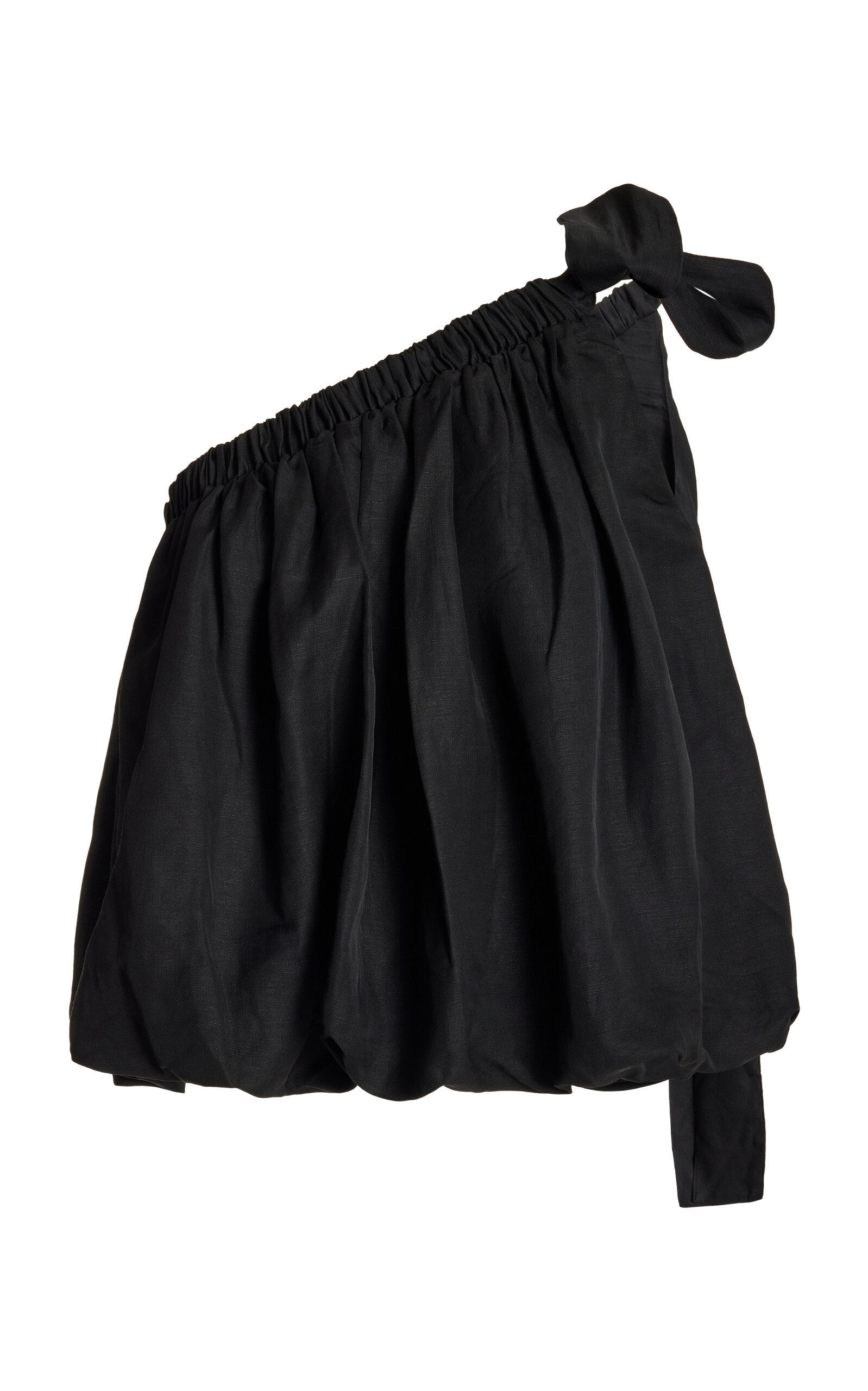 Bondi Born Bormio One-shoulder Linen-blend Top In Black