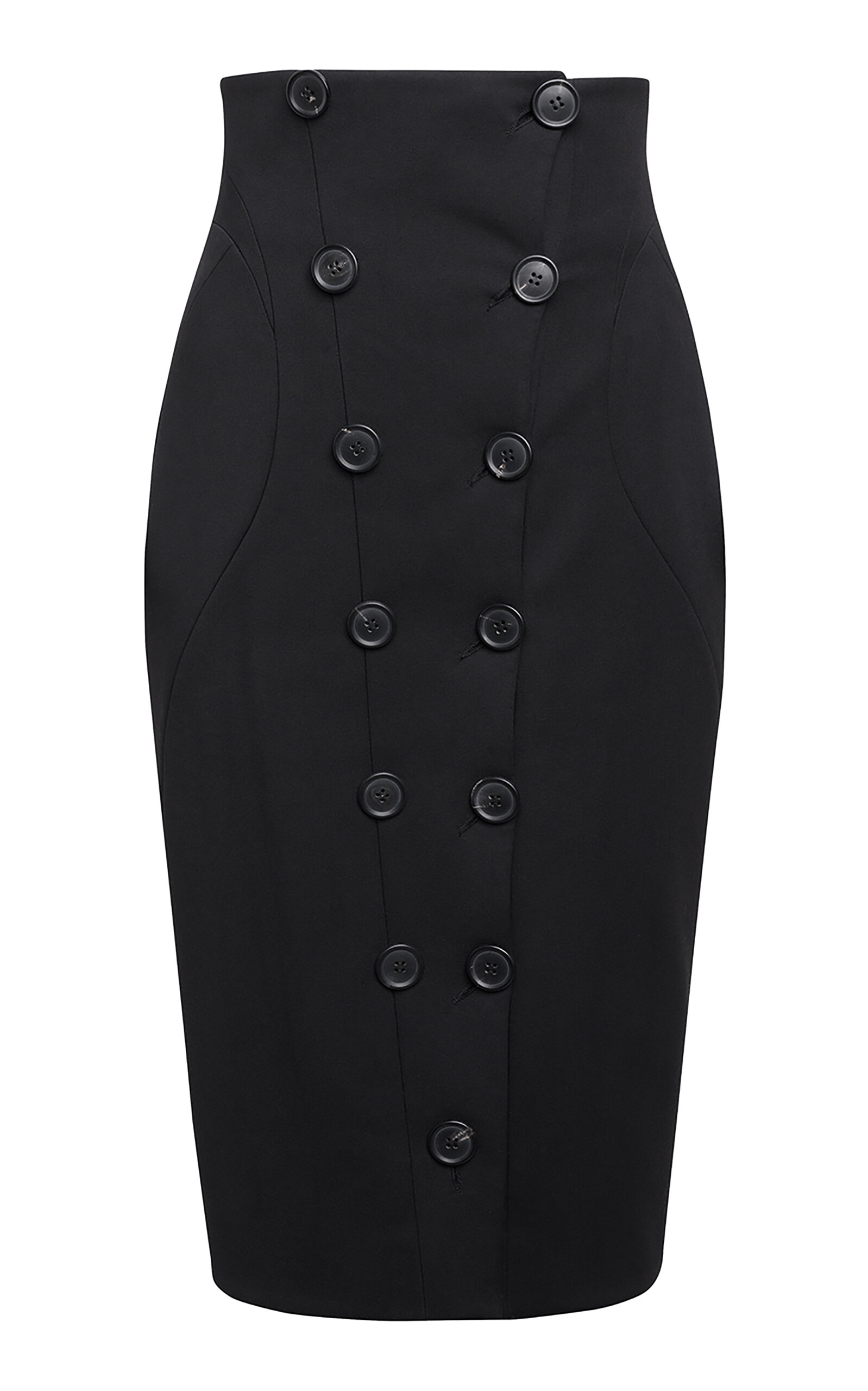 Alaïa Buttoned Stretch-wool Midi Pencil Skirt In Black