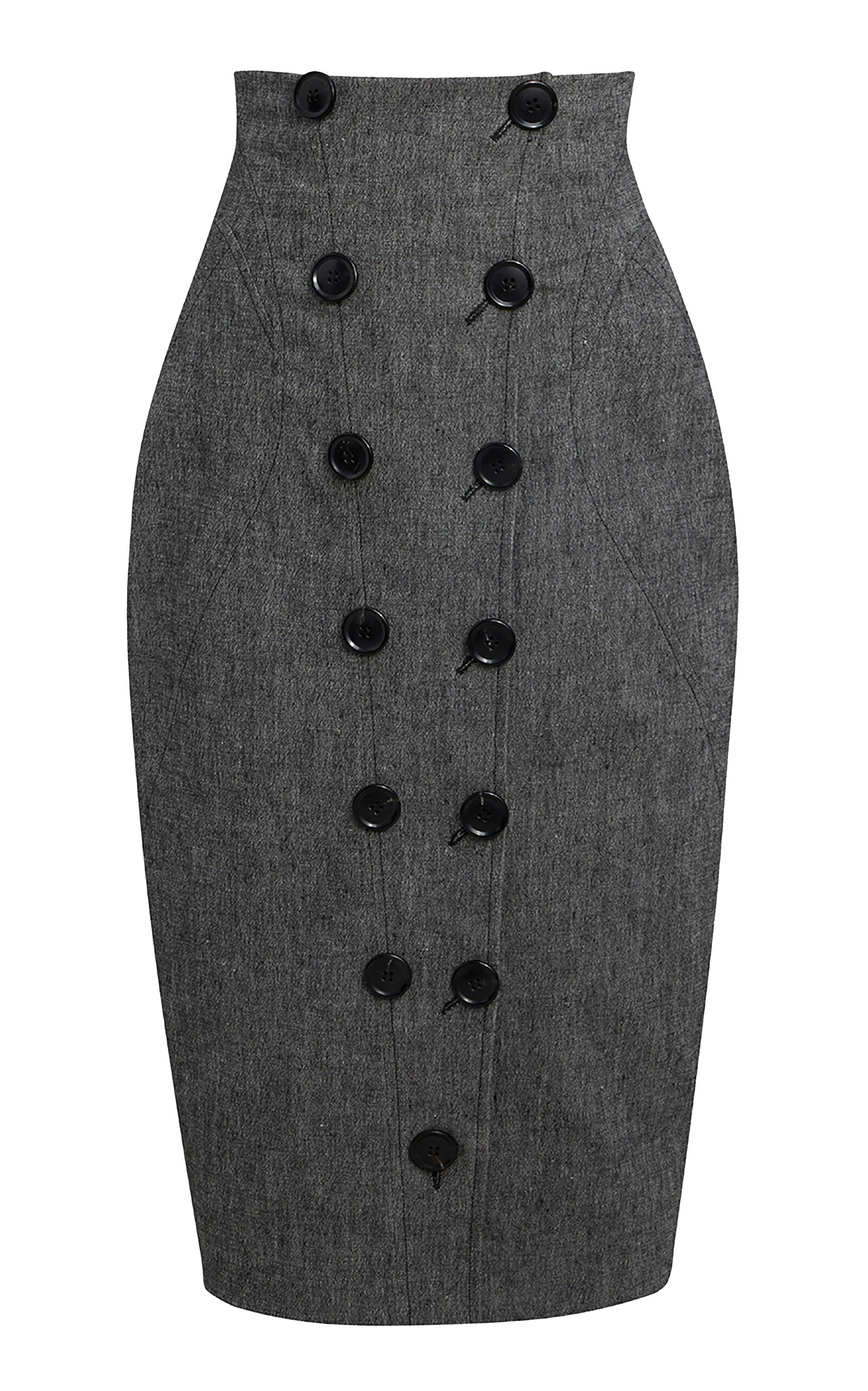Alaïa Button-detailed Linen Midi Pencil Skirt In Grey