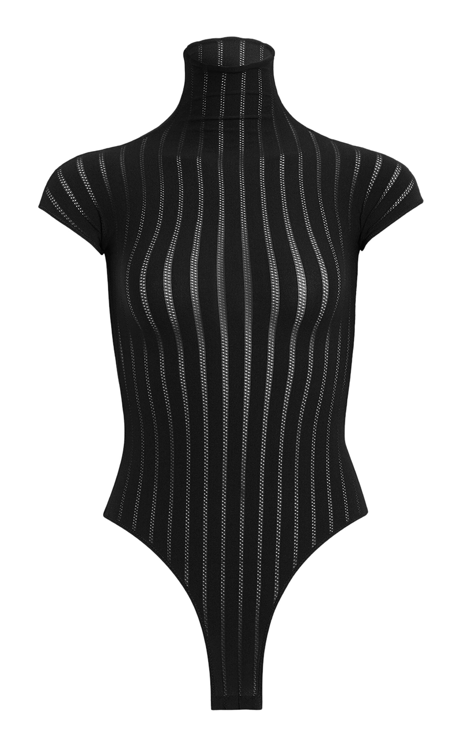 Alaïa Women's Striped Turtleneck Bodysuit In Black