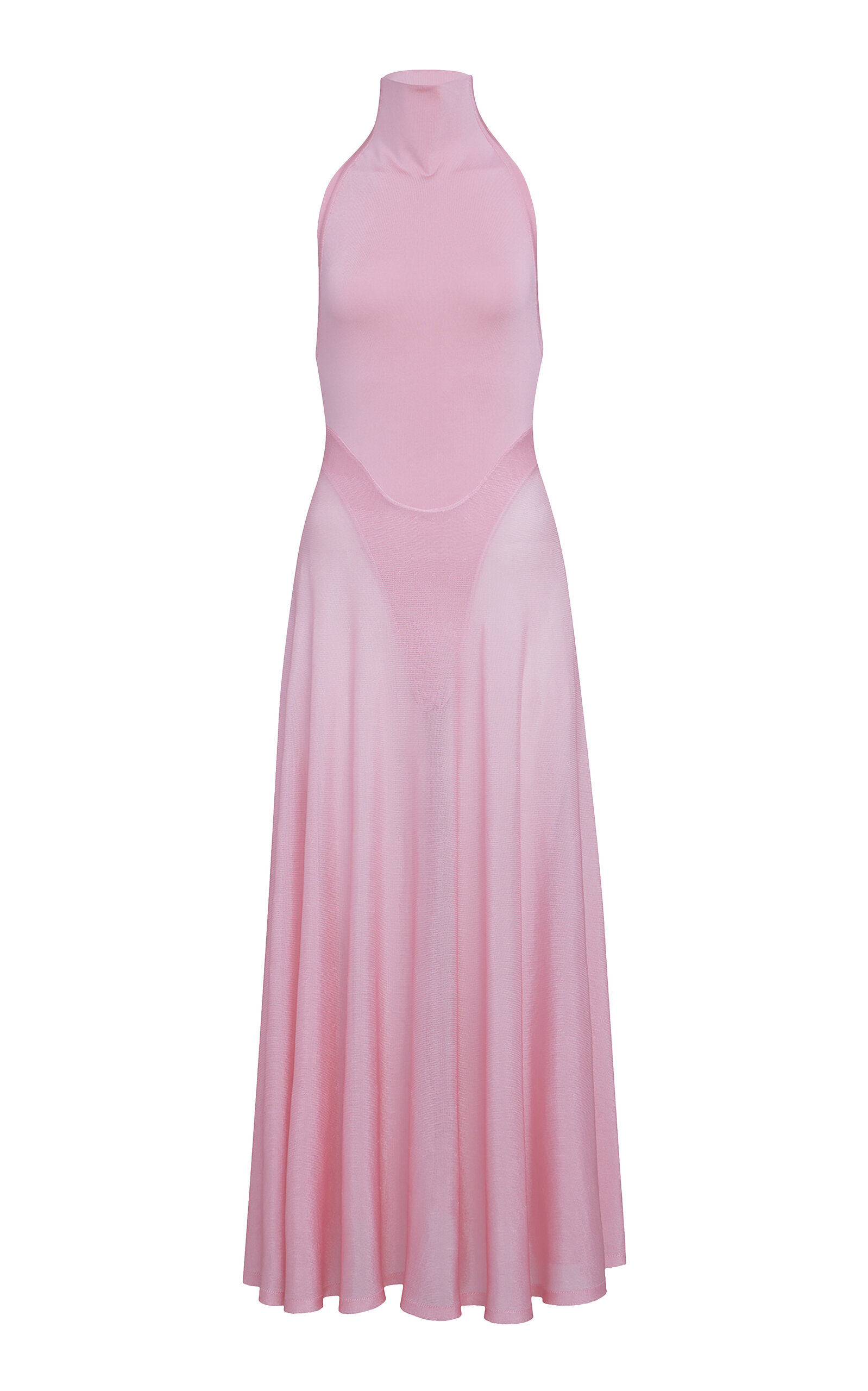 Alaïa Flared Knit Turtleneck Maxi Dress In Pink