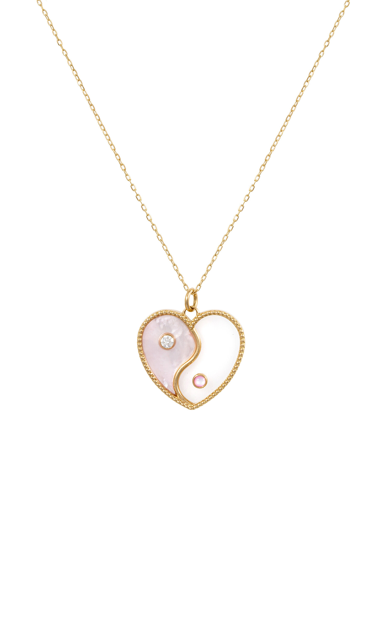 L'atelier Nawbar Ying Yang 18k Yellow Gold Diamond; Mother-of-pearl Heart Necklace In Gold